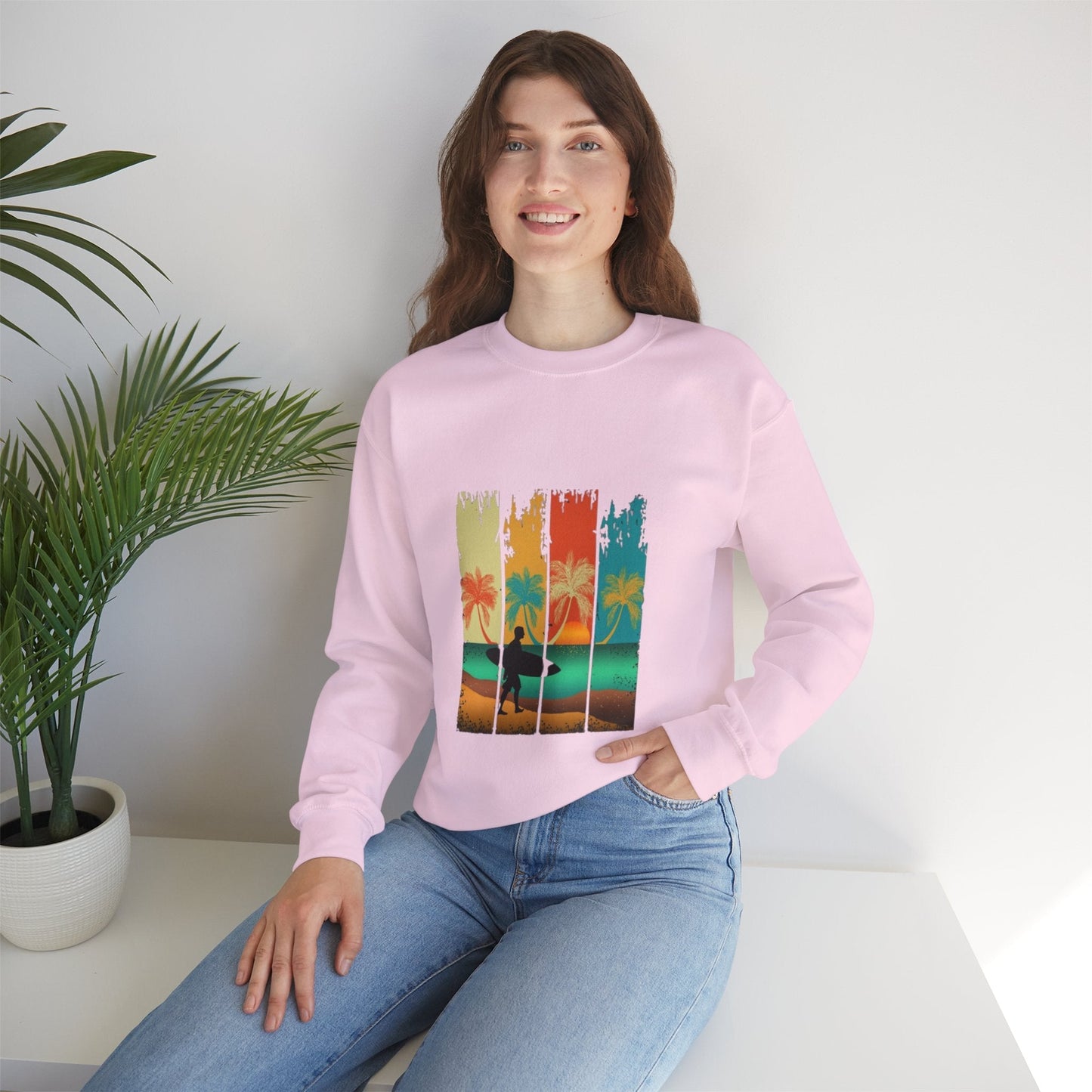 Tropical Sunset Sweatshirt, Relaxed Vibes Crewneck, Beach Lover Gift