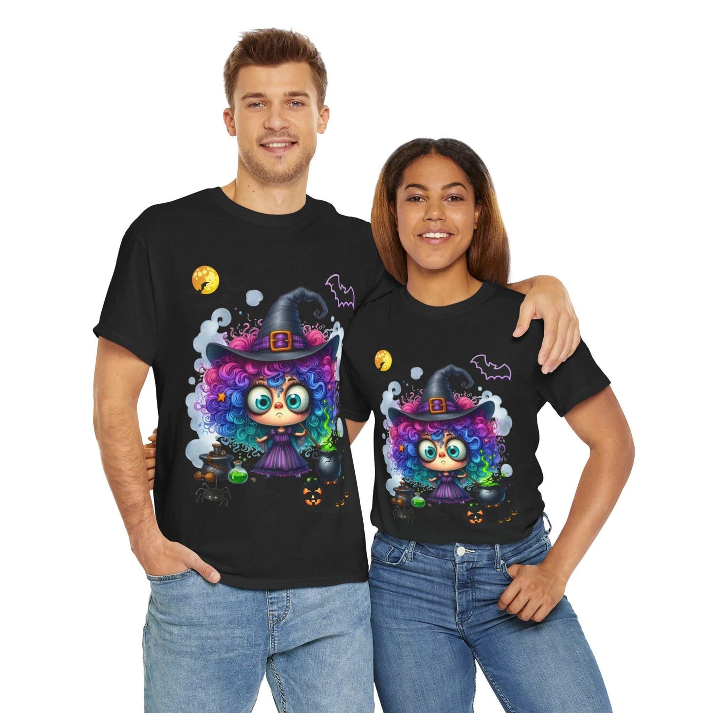 Halloween Girl Shirt featuring a cute ghost design for spooky season, unisex heavy cotton.