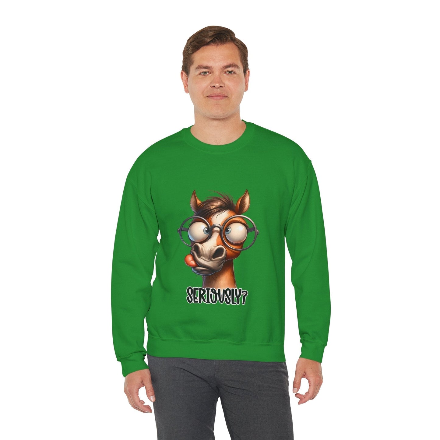 Funny Horse Graphic Crewneck Sweatshirt - 'Seriously?' Unisex Sweatshirt