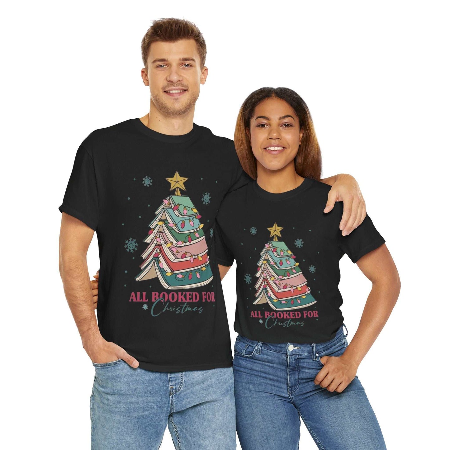 Christmas shirt gift for book lovers with festive book tree design.