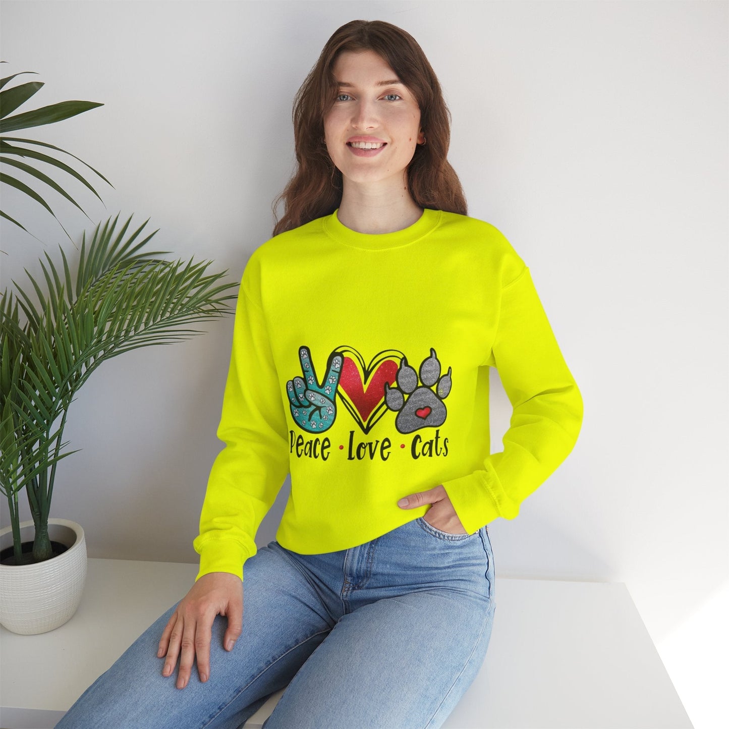 Peace Love Cats Sweatshirt | Unisex Crewneck Pullover