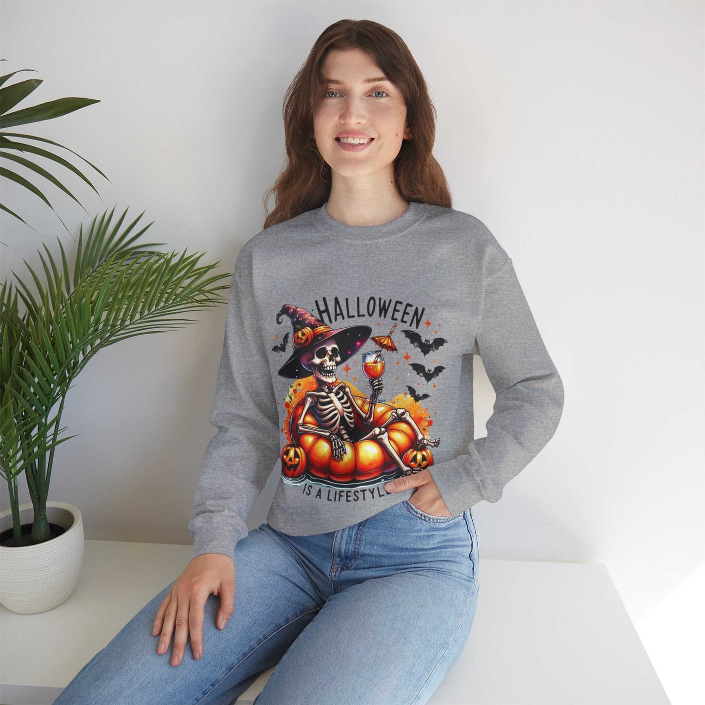 Halloween Skeleton Sweatshirt, Cozy Unisex Crewneck for Fall Celebrations, Perfect Gift