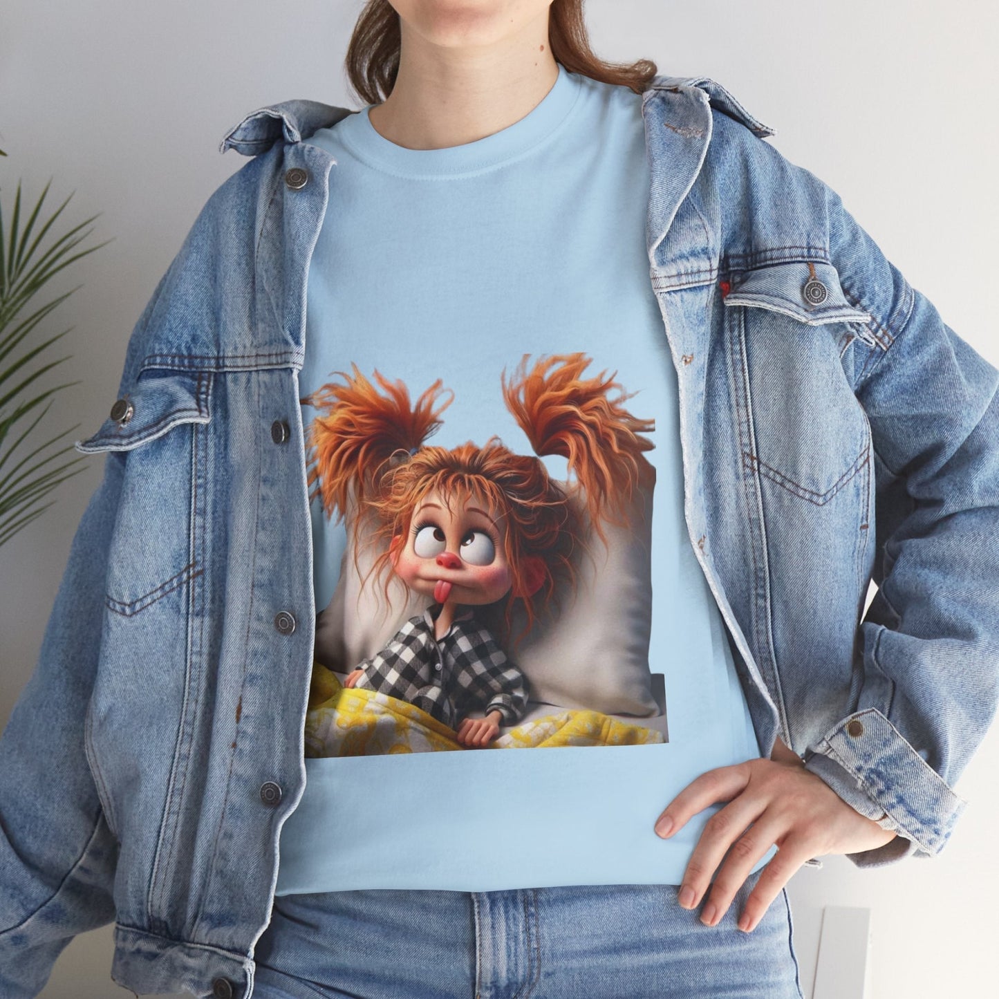 Cute Cartoon Character Unisex Heavy Cotton Tee - Perfect for Relaxed Mornings
