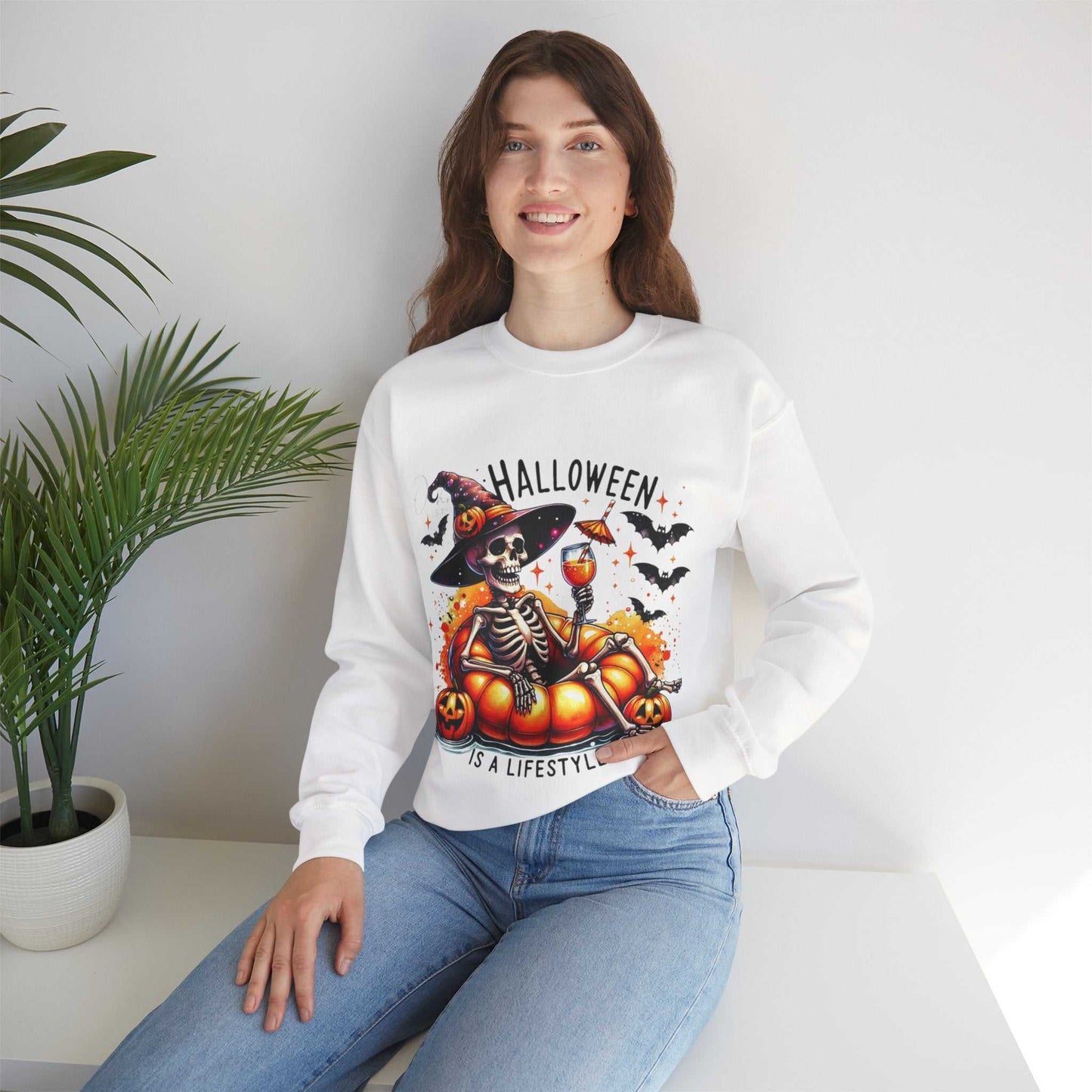 Halloween Skeleton Sweatshirt, Cozy Unisex Crewneck for Fall Celebrations, Perfect Gift