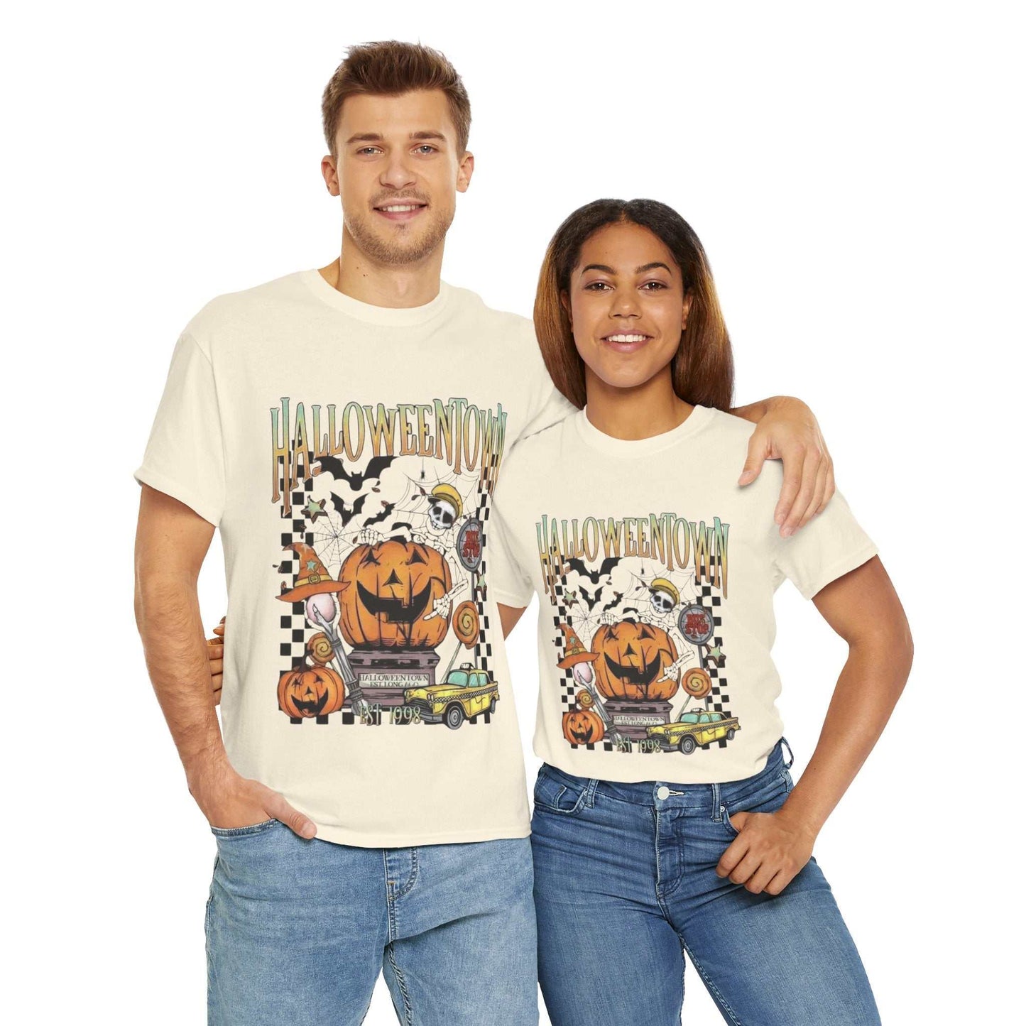 Retro Halloweentown Shirt featuring pumpkins and ghosts, perfect for Halloween enthusiasts.