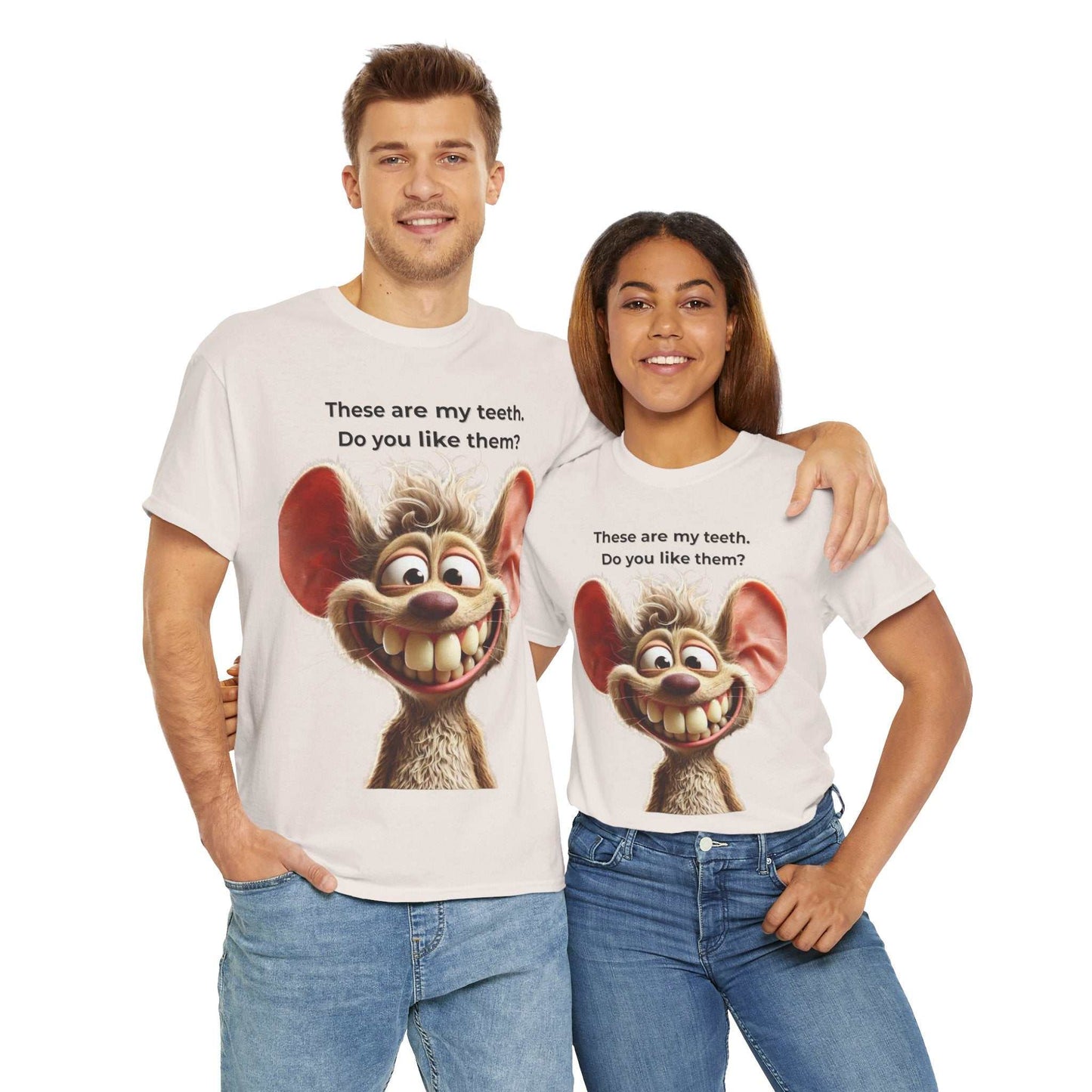 Funny Teeth Cartoon T-Shirt, Cute Unisex Heavy Cotton Tee, Gift for Teens Humor Shirt