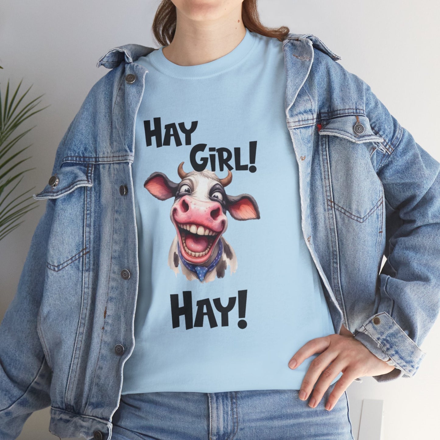 Funny Cow Graphic T-Shirt - 'Hay Girl! Hay!' Unisex Heavy Cotton Tee