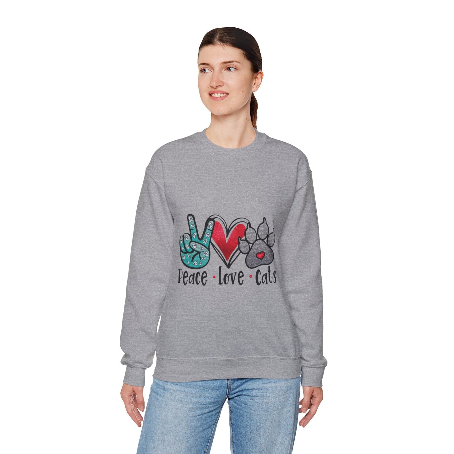 Peace Love Cats Sweatshirt | Unisex Crewneck Pullover
