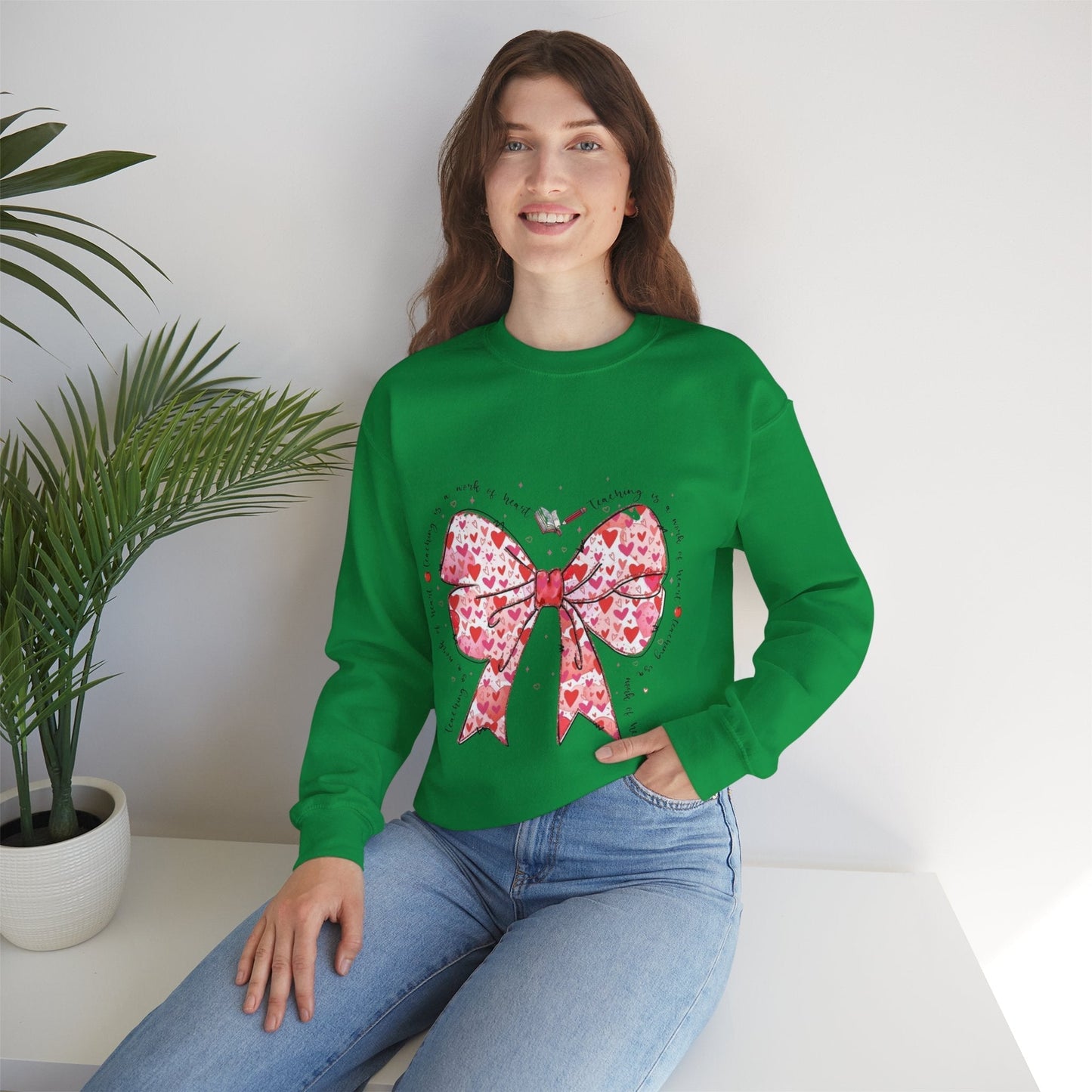 Teaching Is A Work Of Heart Sweatshirt, Coquette Teacher Valentine Gift