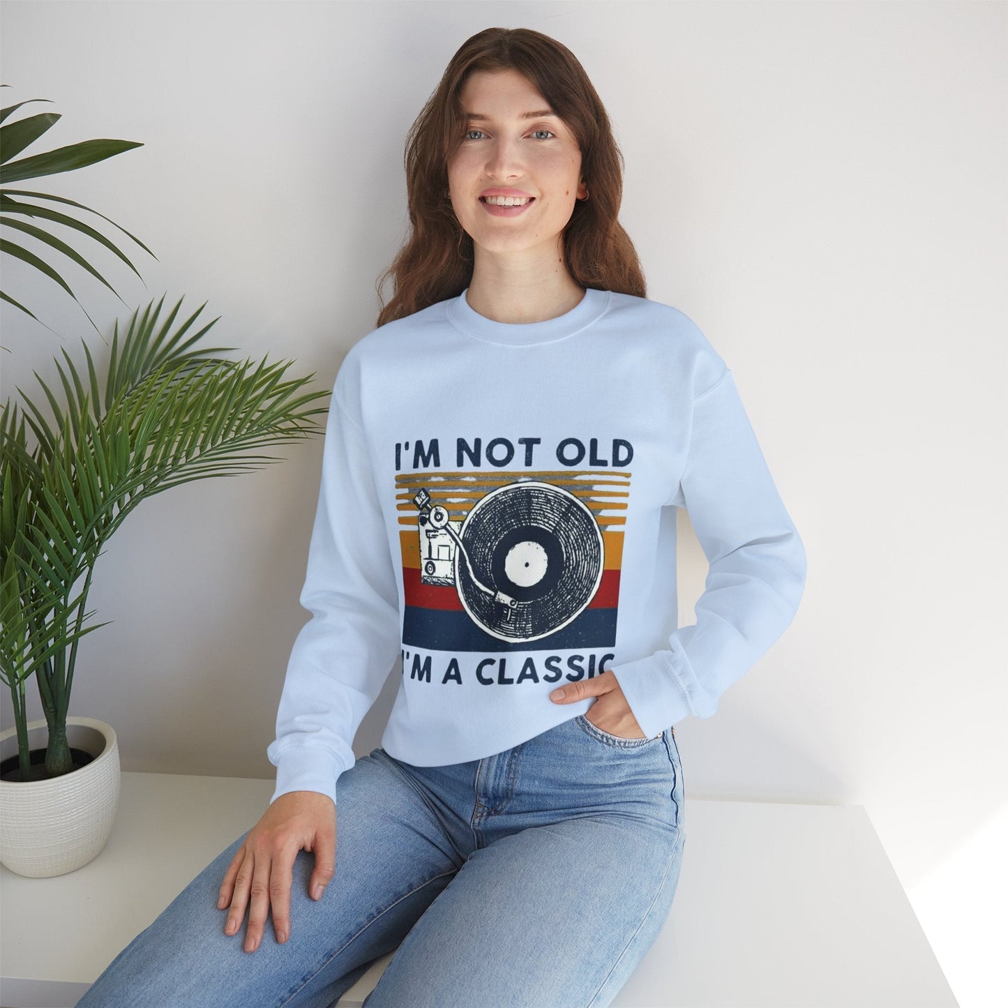 Unisex "I'm Not Old I'm a Classic" sweatshirt, vintage design, cozy blend fabric.