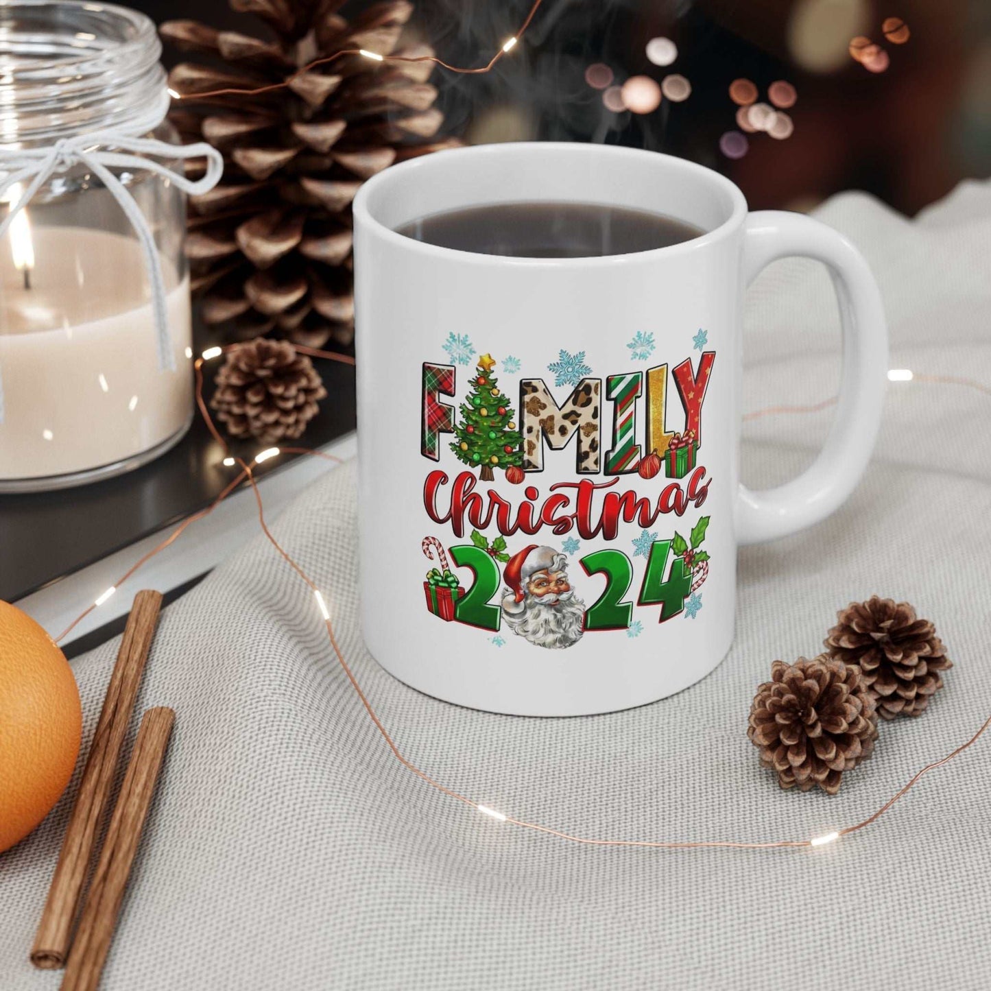 Festive Family Christmas 2024 Mugs with a cozy holiday design – the perfect Santa Claus Family Gift for coffee & hot cocoa lovers.