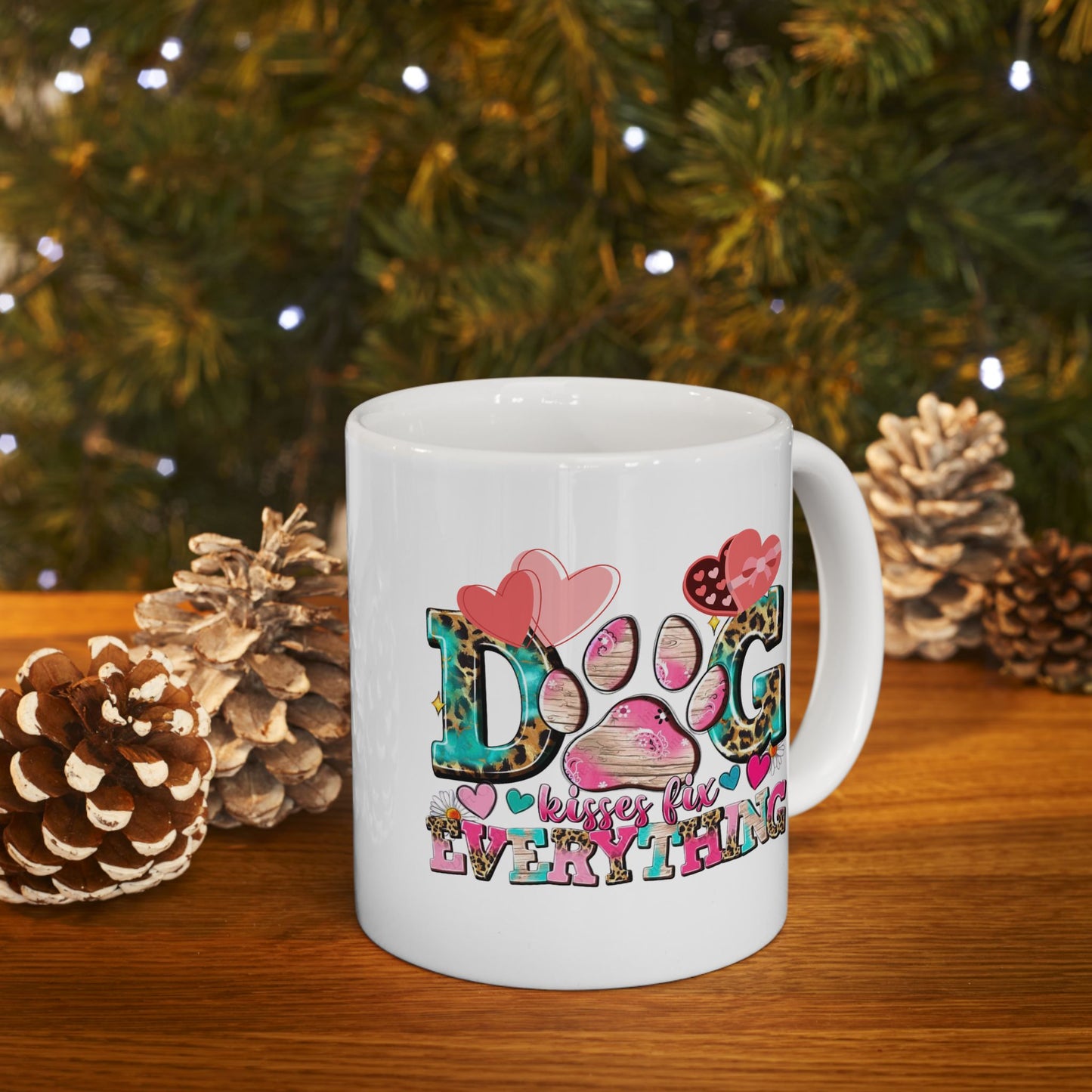 Dog Kisses Fix Everything Mugs, Gift For Mom Dog Lovers