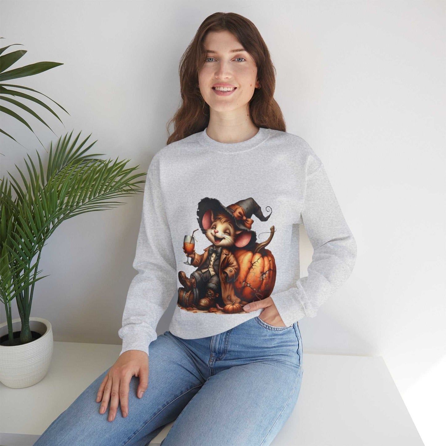 Funny Mouse Halloween Sweetshirt featuring a cute mouse in Halloween attire, perfect spooky season gift.