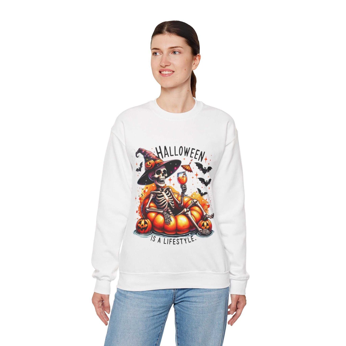 Halloween Skeleton Sweatshirt, Cozy Unisex Crewneck for Fall Celebrations, Perfect Gift