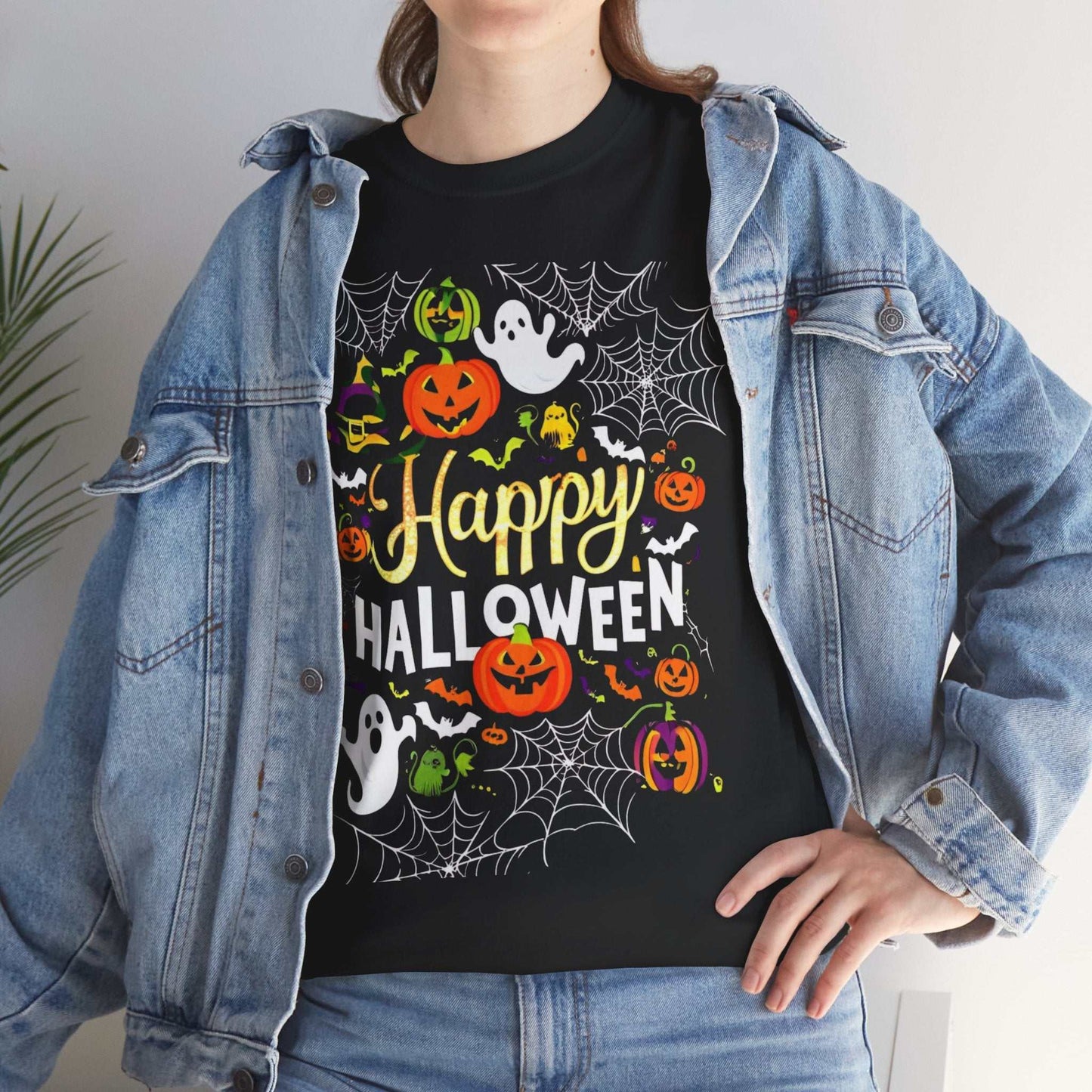 Happy Halloween Unisex Heavy Cotton Tee, Spooky T-Shirt, Fun Costume Gift