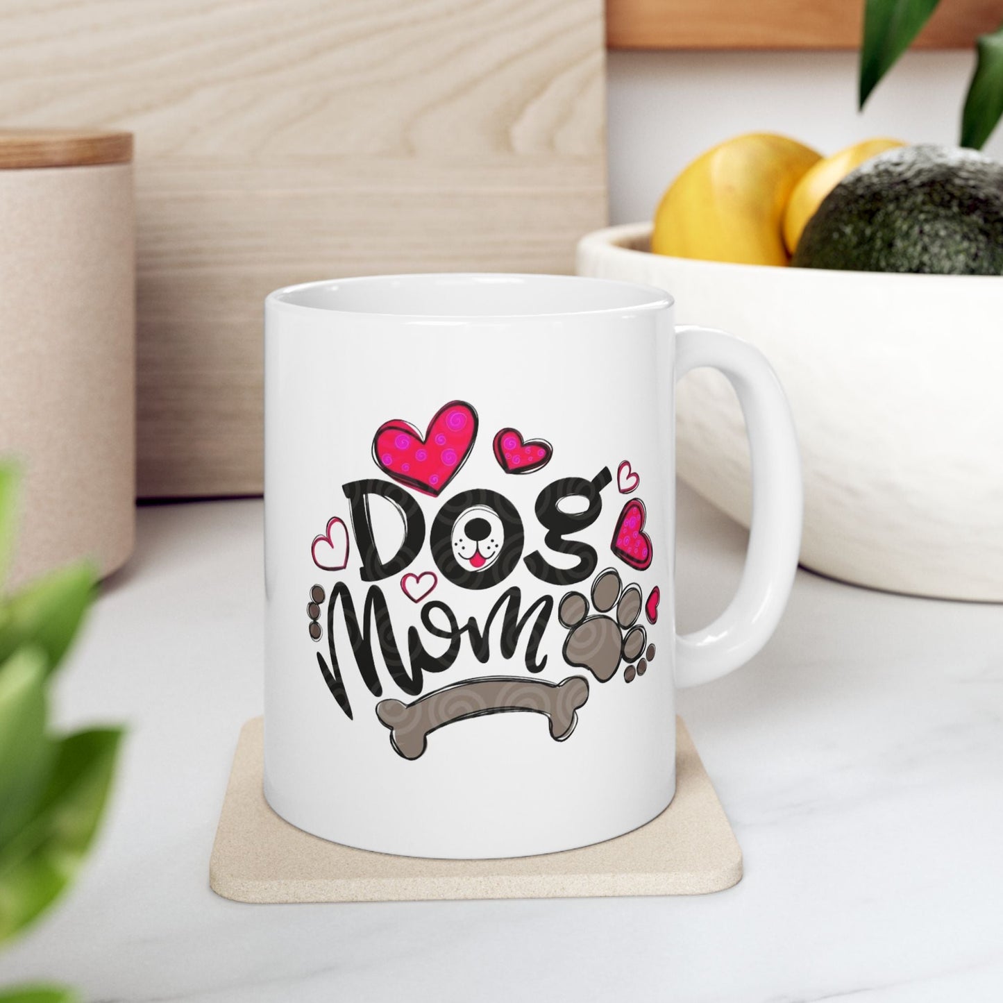 Cute Pet Lover Ceramic Mug - 'Dog Mom' Design, Perfect Gift for Animal Lovers