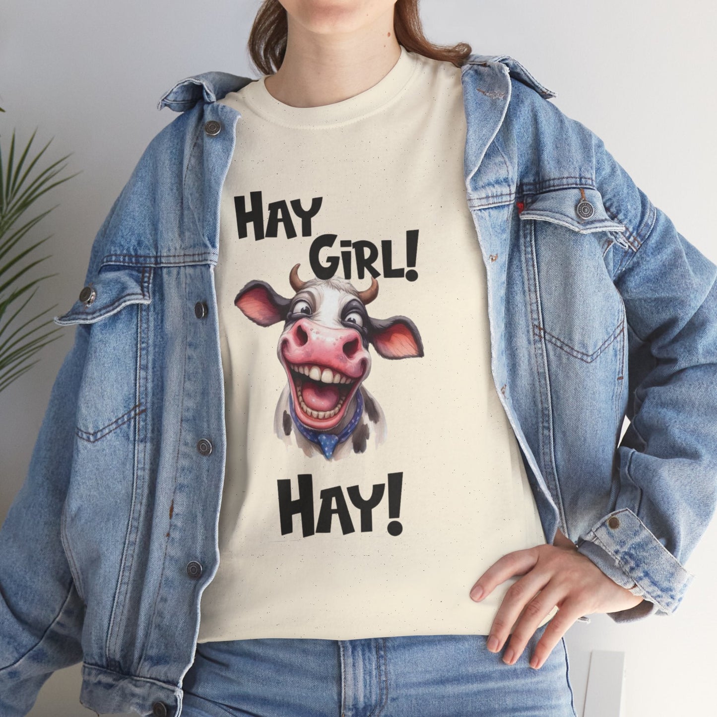 Funny Cow Graphic T-Shirt - 'Hay Girl! Hay!' Unisex Heavy Cotton Tee