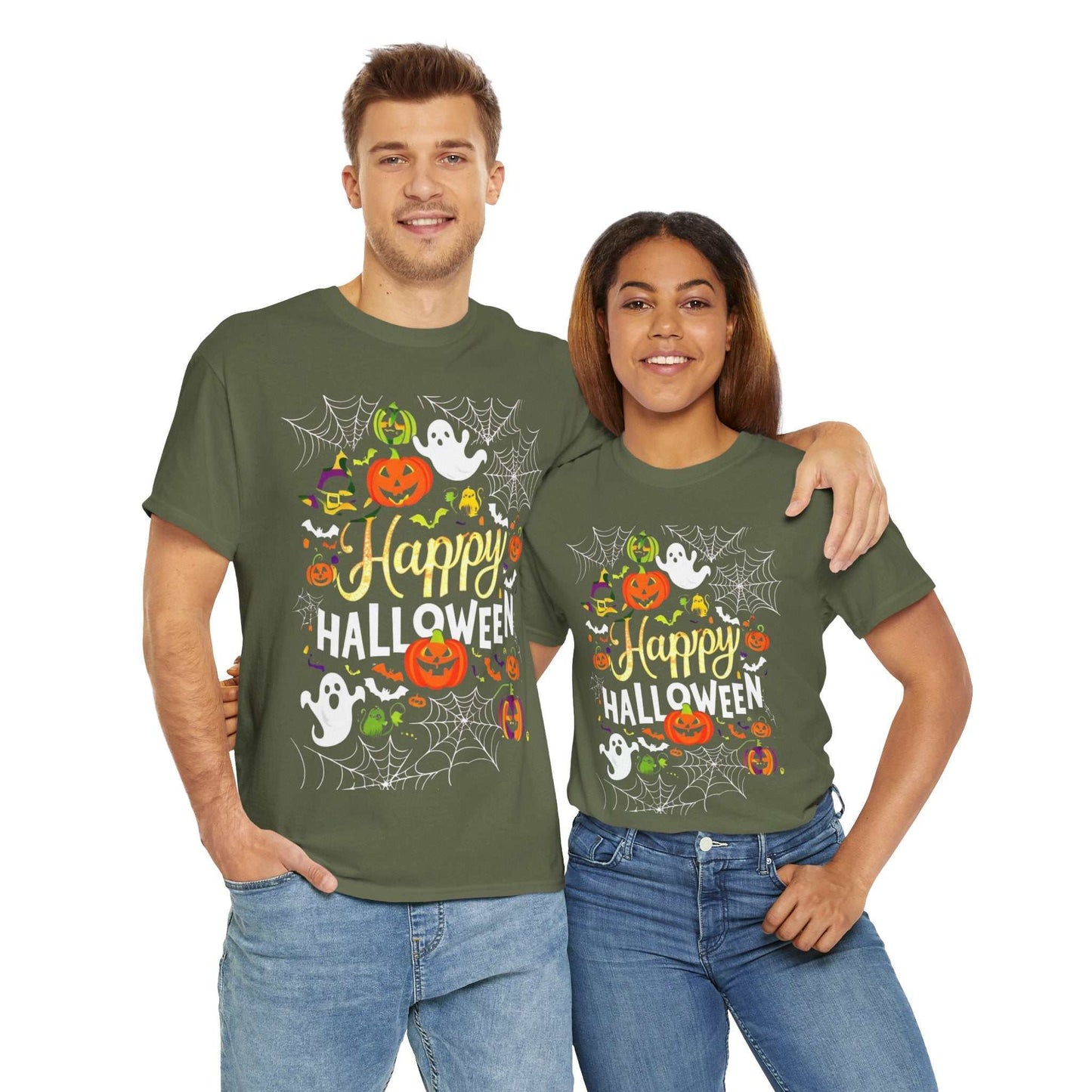 Happy Halloween Unisex Heavy Cotton Tee, Spooky T-Shirt, Fun Costume Gift