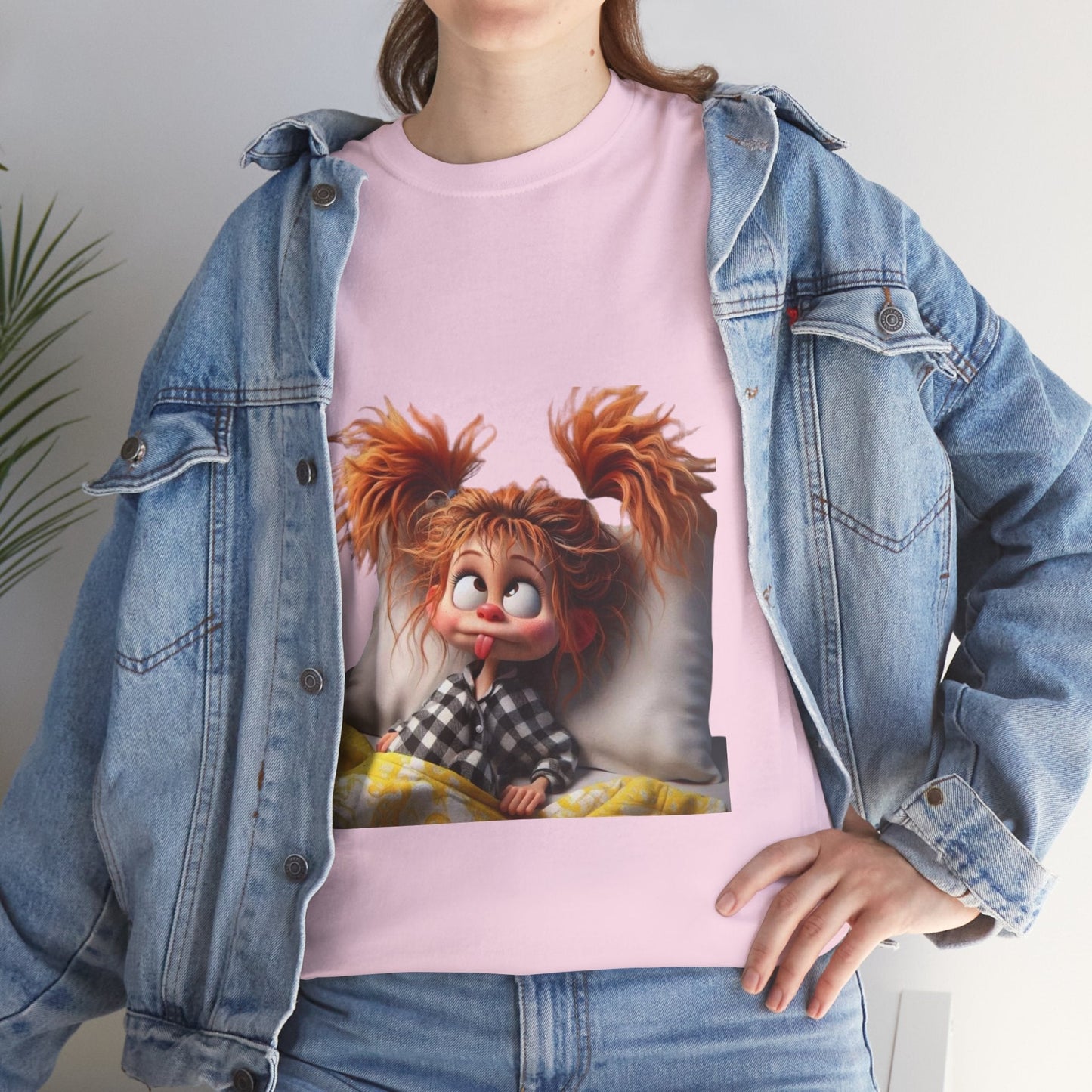 Cute Cartoon Character Unisex Heavy Cotton Tee - Perfect for Relaxed Mornings