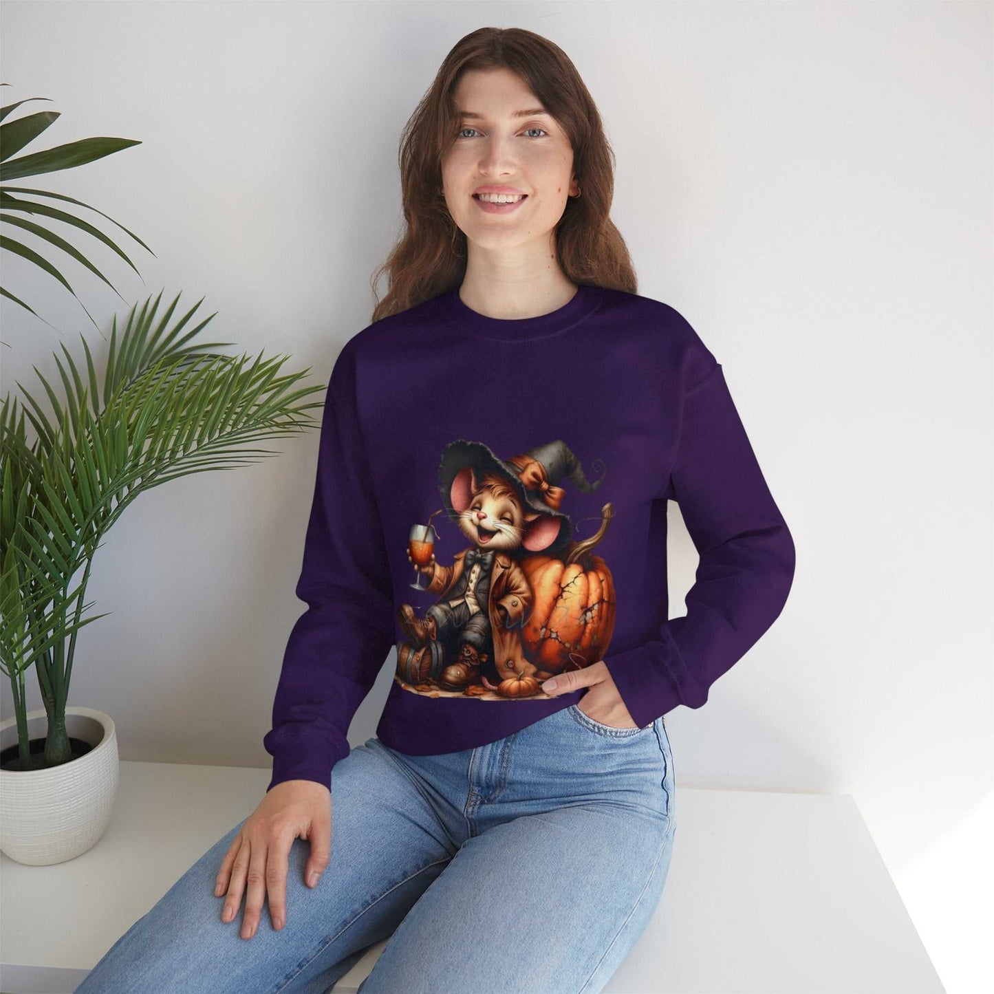 Funny Mouse Halloween Sweetshirt with cute pumpkin design, ideal spooky season gift.