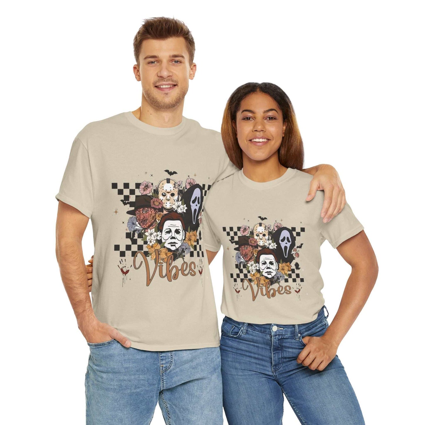 Retro Horror Vibes Unisex Heavy Cotton Tee, Graphic Tee, Unique Gift for Spooky Season