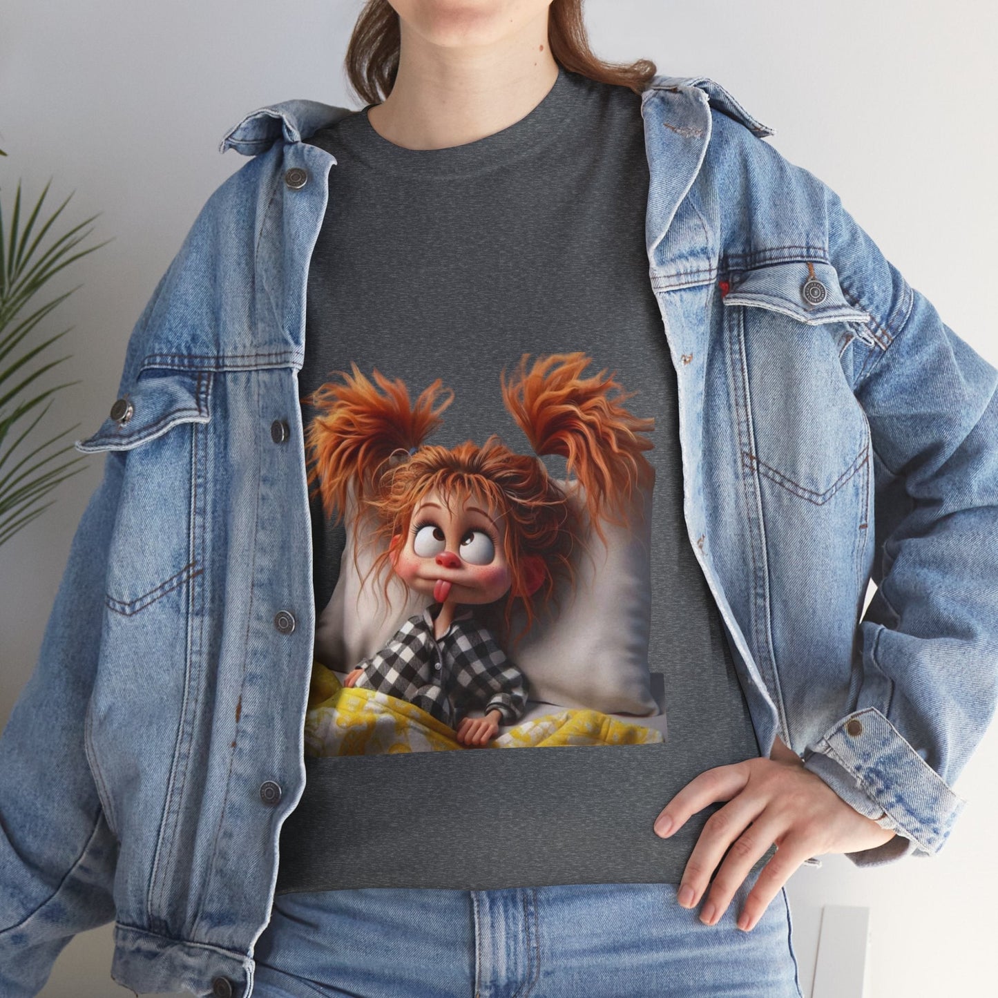 Cute Cartoon Character Unisex Heavy Cotton Tee - Perfect for Relaxed Mornings