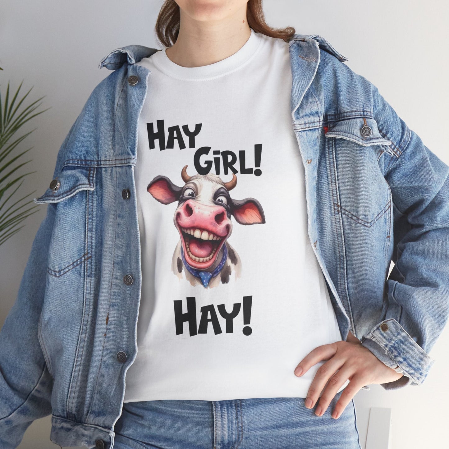 Funny Cow Graphic T-Shirt - 'Hay Girl! Hay!' Unisex Heavy Cotton Tee