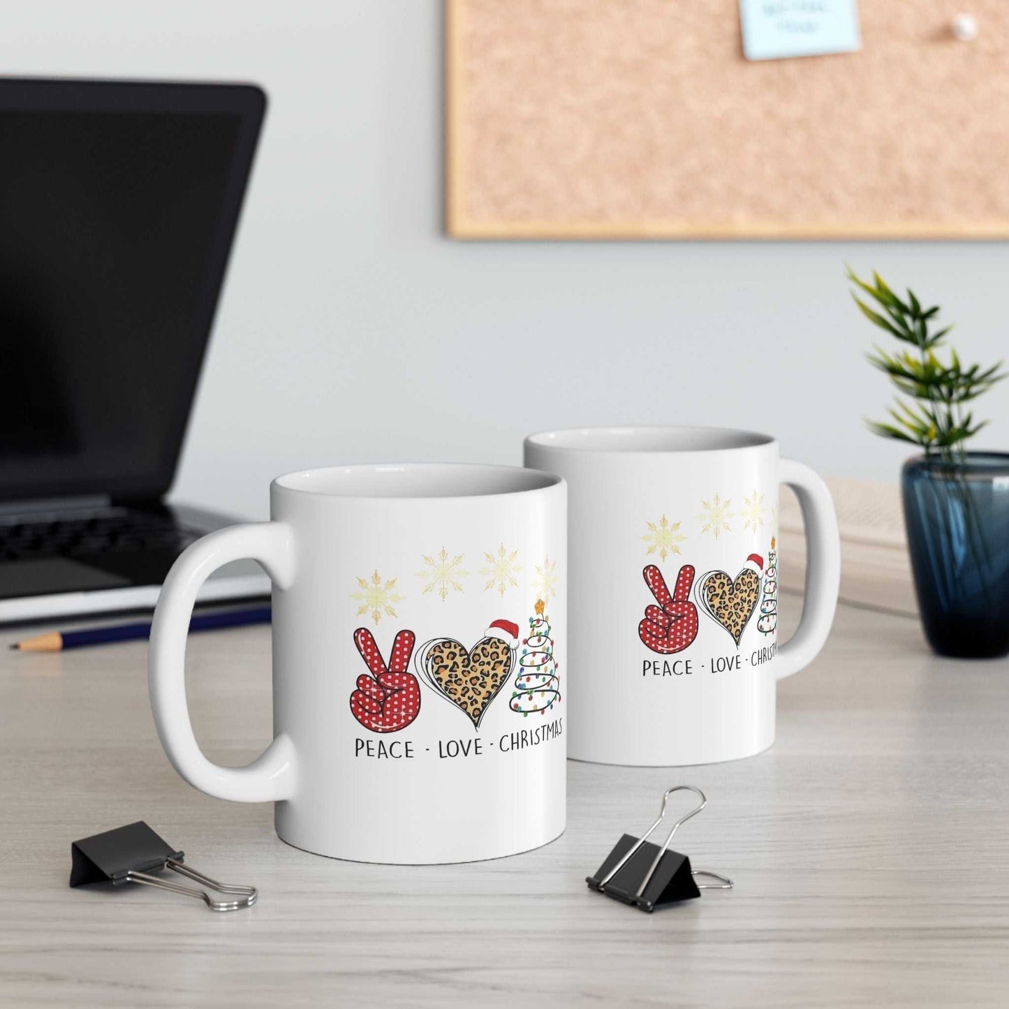 Peace Love Christmas Santa Mug, Funny Christmas Gift for Coffee & Tea Lovers