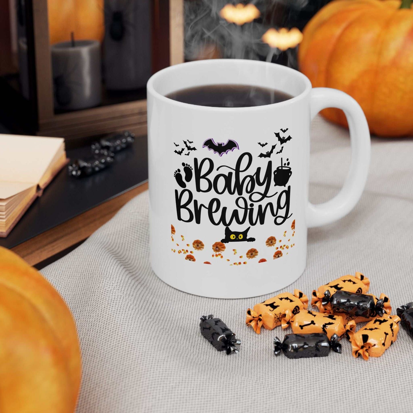 Baby Brewing Halloween Mugs, Spooky Maternity Gift, Pregnancy Mug