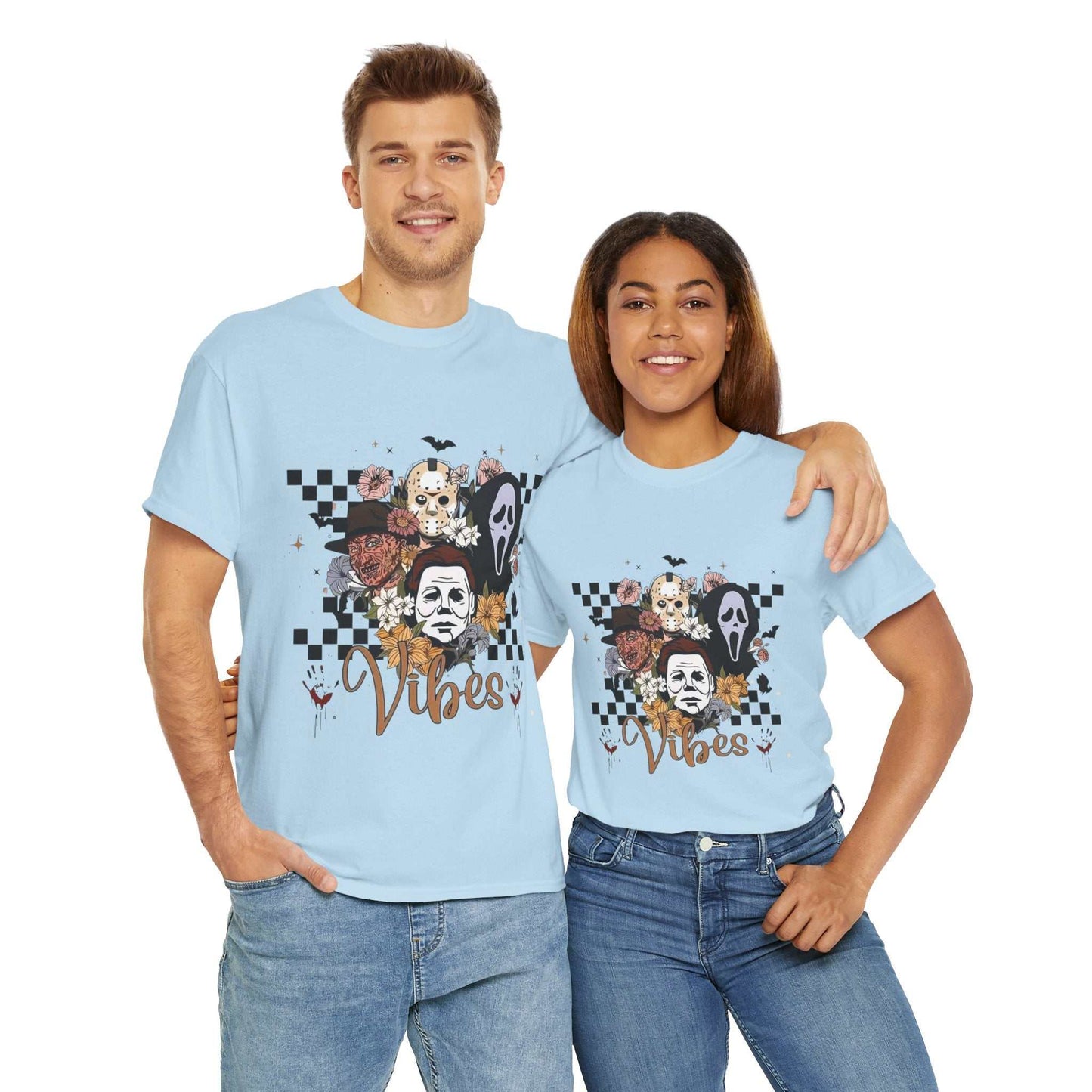 Retro Horror Vibes Unisex Heavy Cotton Tee, Graphic Tee, Unique Gift for Spooky Season