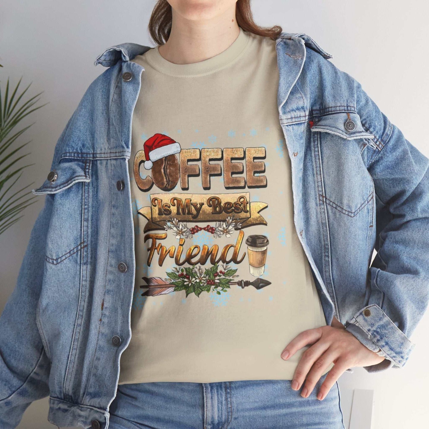 Christmas coffee lover gift shirt featuring festive design and text "Coffee is My Best Friend," perfect for holiday enthusiasts.