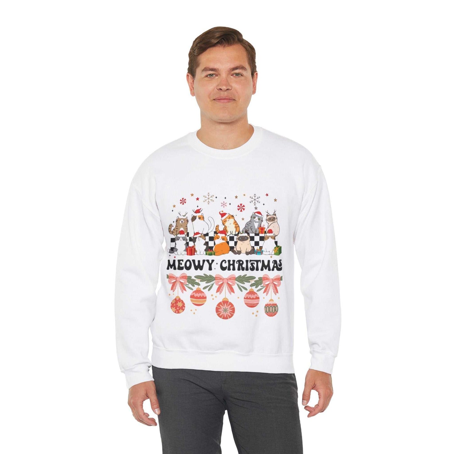 Meowy Christmas Sweatshirt, Cat Lover Christmas Gift