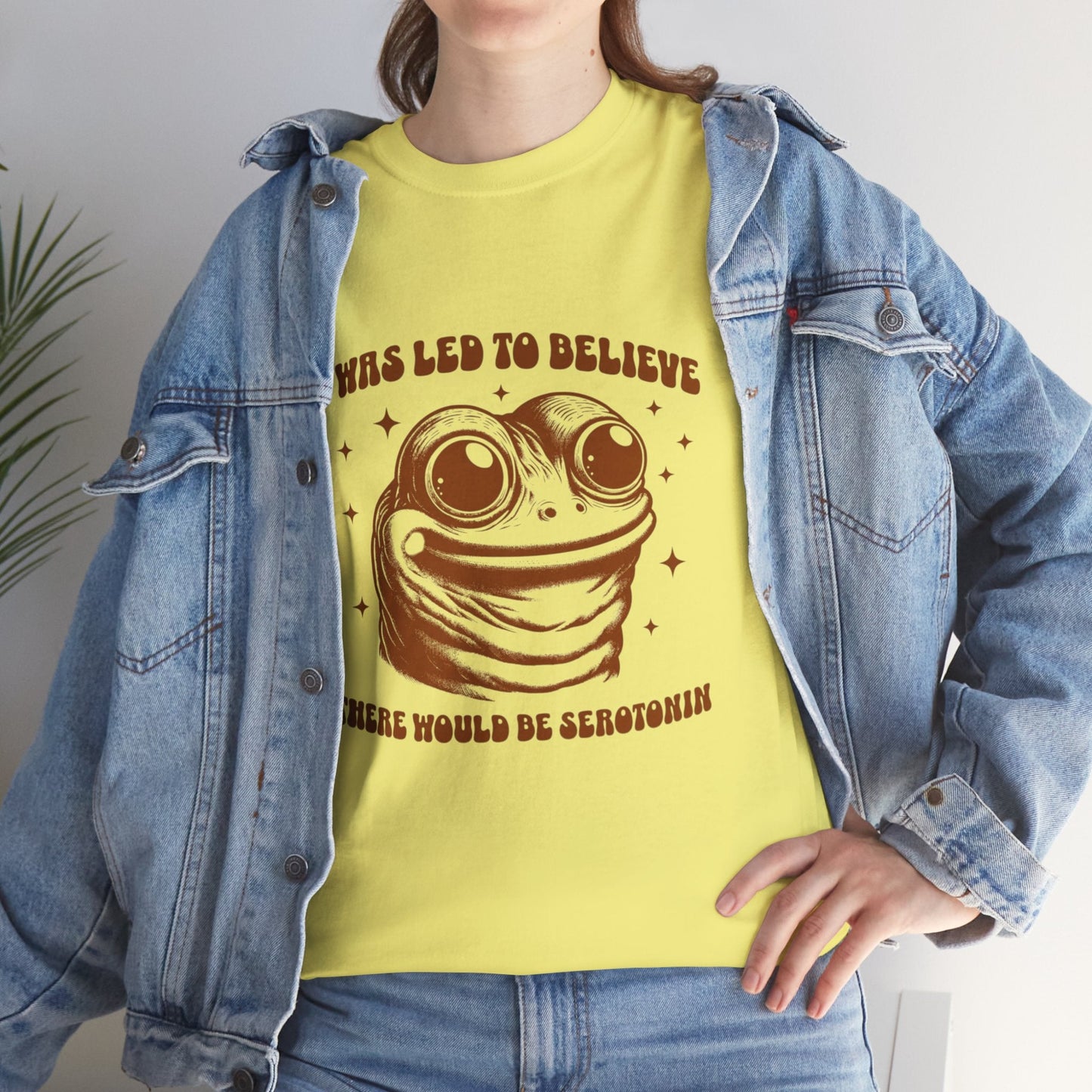 Funny Frog Tee - "I Was Led to Believe There Would Be Serotonin" - Unisex Heavy Cotton T-Shirt