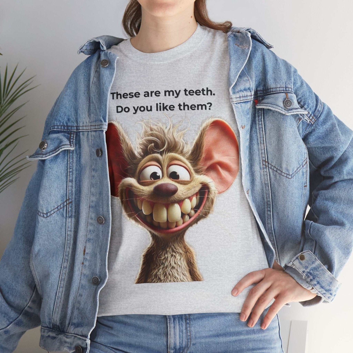 Funny Teeth Cartoon T-Shirt, Cute Unisex Heavy Cotton Tee, Gift for Teens Humor Shirt