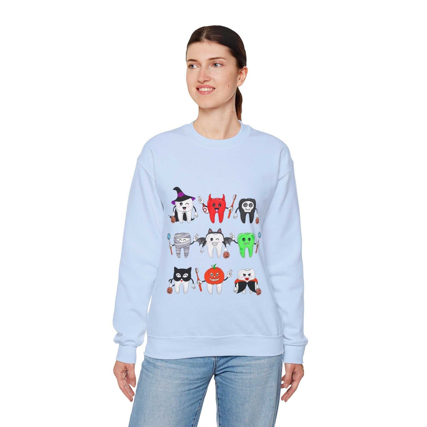 Cute Halloween Crewneck Sweatshirt, Spooky Season Clothing, Dental Trick or Treat Gift