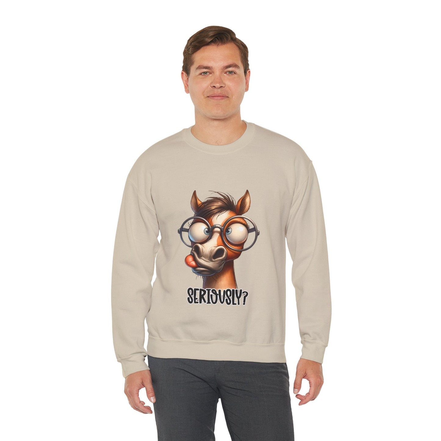 Funny Horse Graphic Crewneck Sweatshirt - 'Seriously?' Unisex Sweatshirt