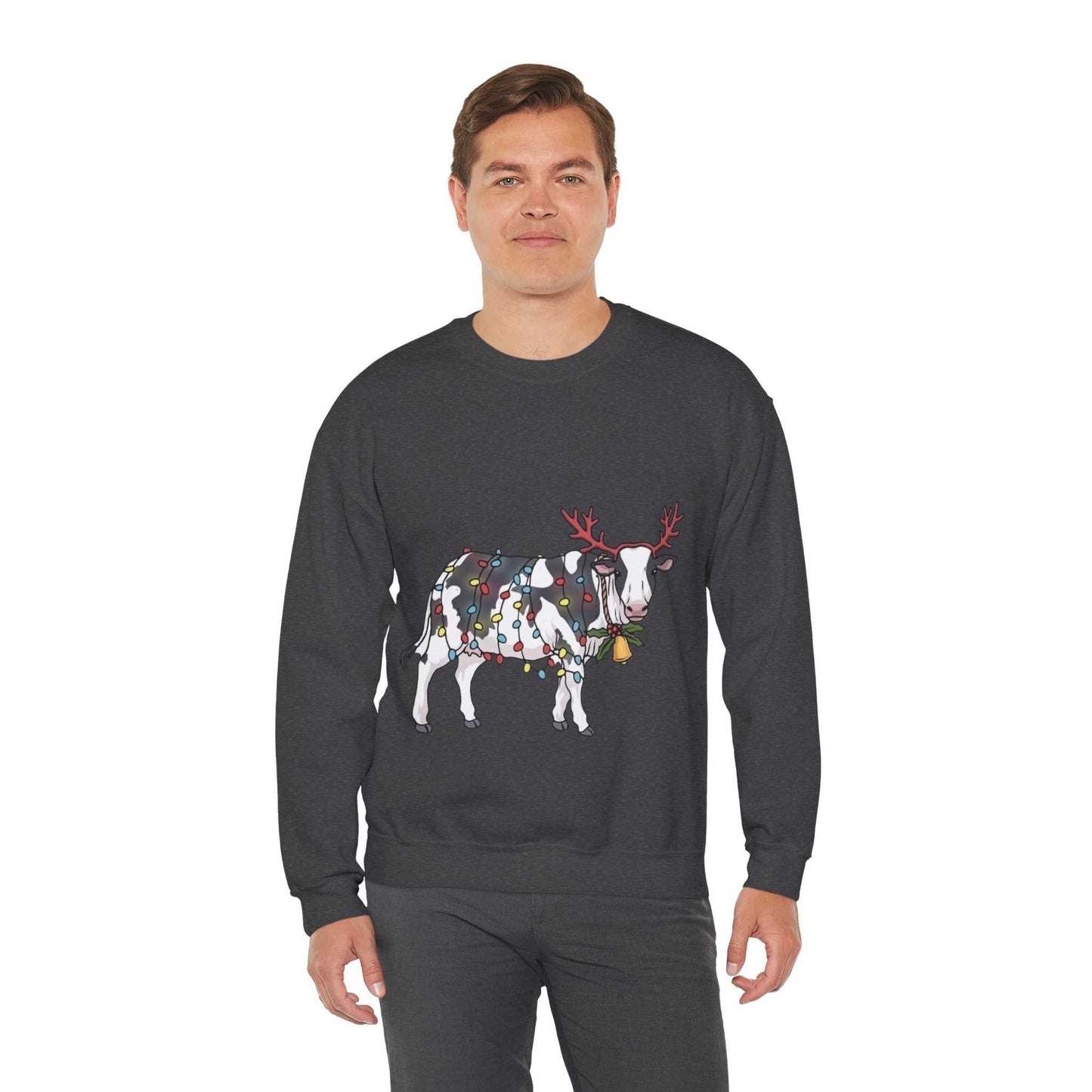 Cute Cow Christmas Lights Sweatshirt, Cow Animal Lover Gift