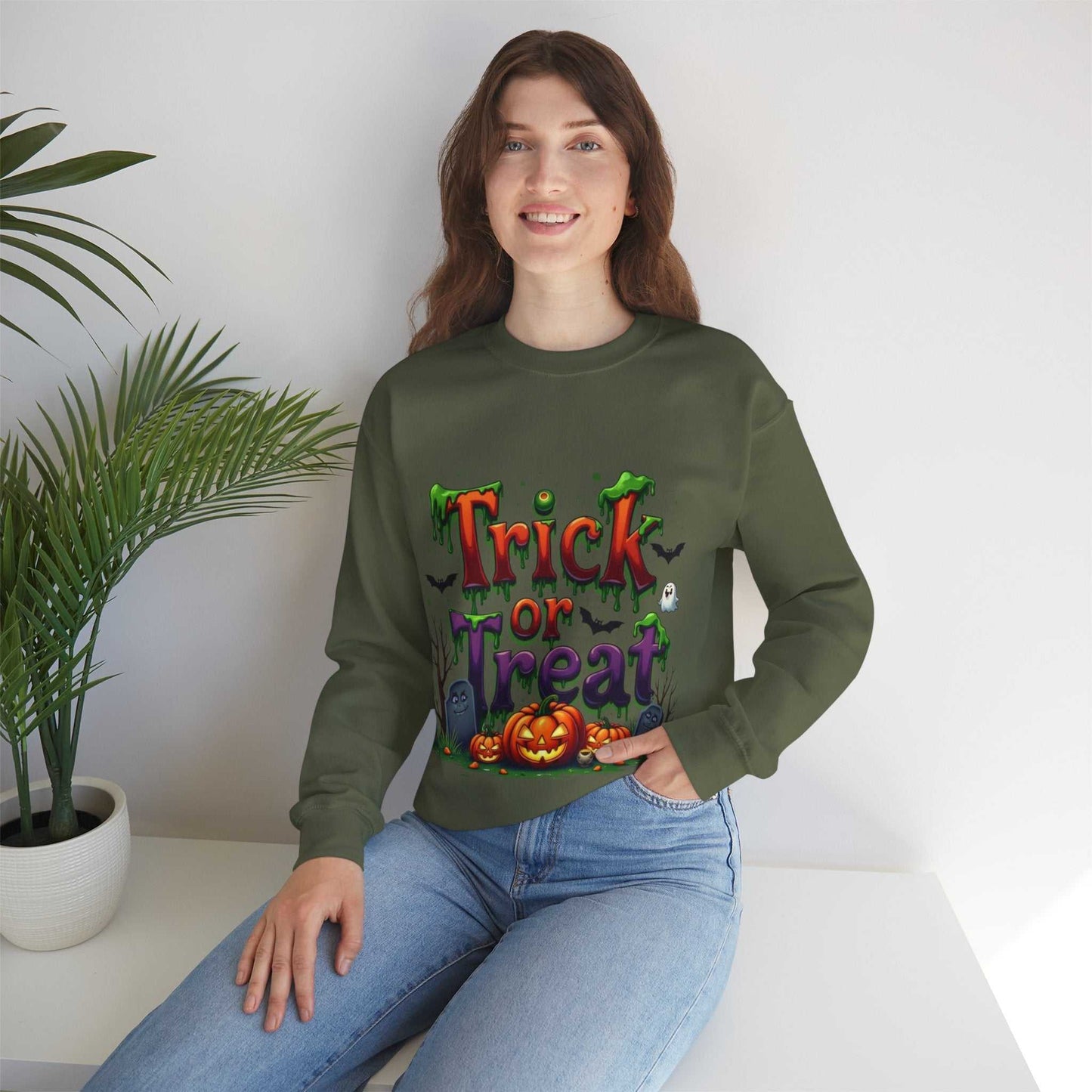 Halloween Trick or Treat Sweatshirt, Cozy Fall Apparel, Gift for Halloween Lovers