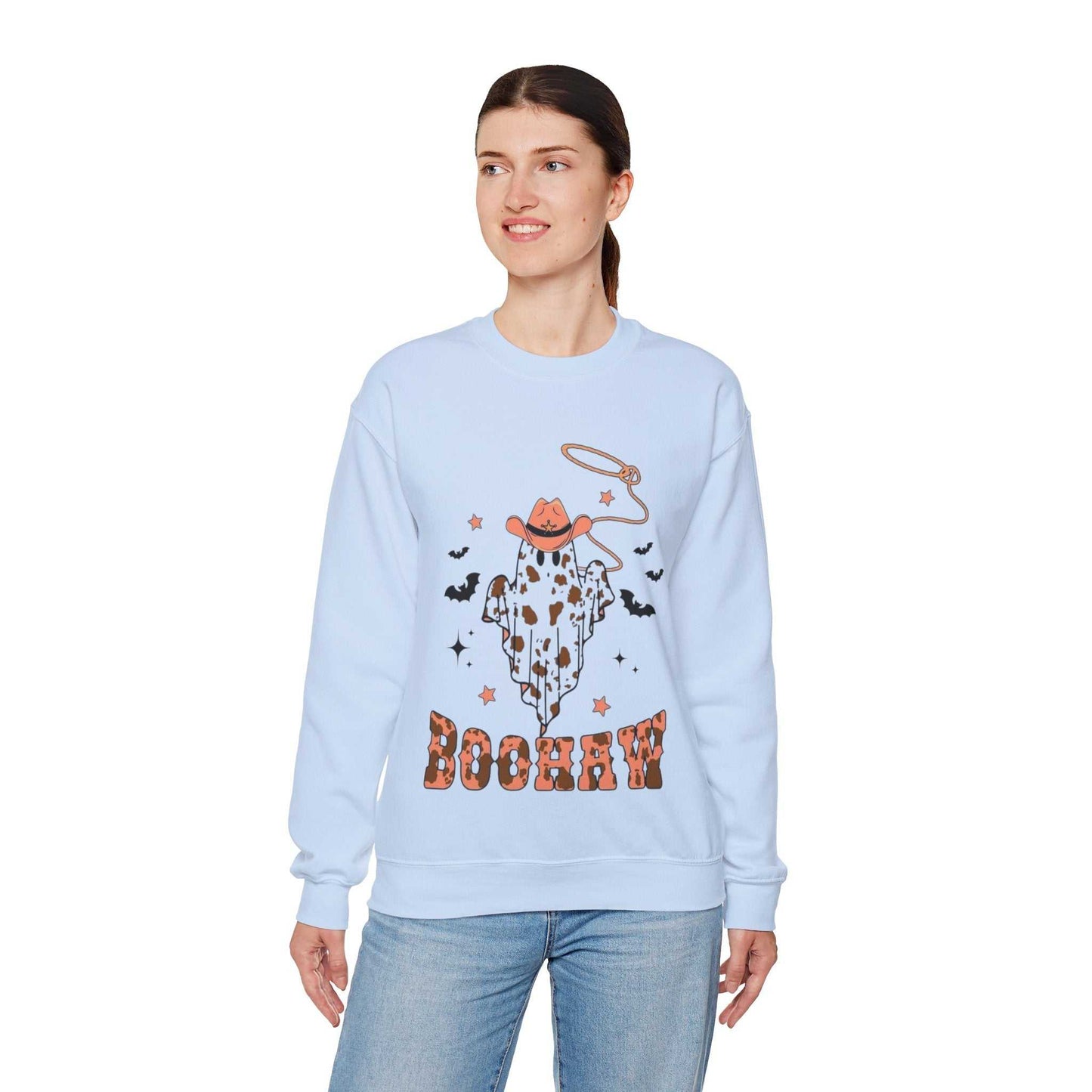 Boo Hoo Cowboy Halloween Sweatshirt, Funny Unisex Crewneck, Cozy Spooky Gift