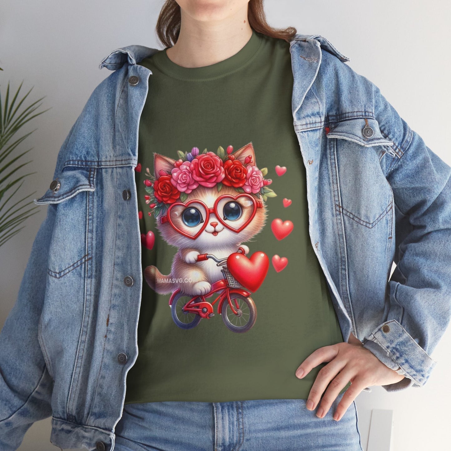 Biker Cat Cycling Hearts T-Shirt - Valentines Cat Lover Gift