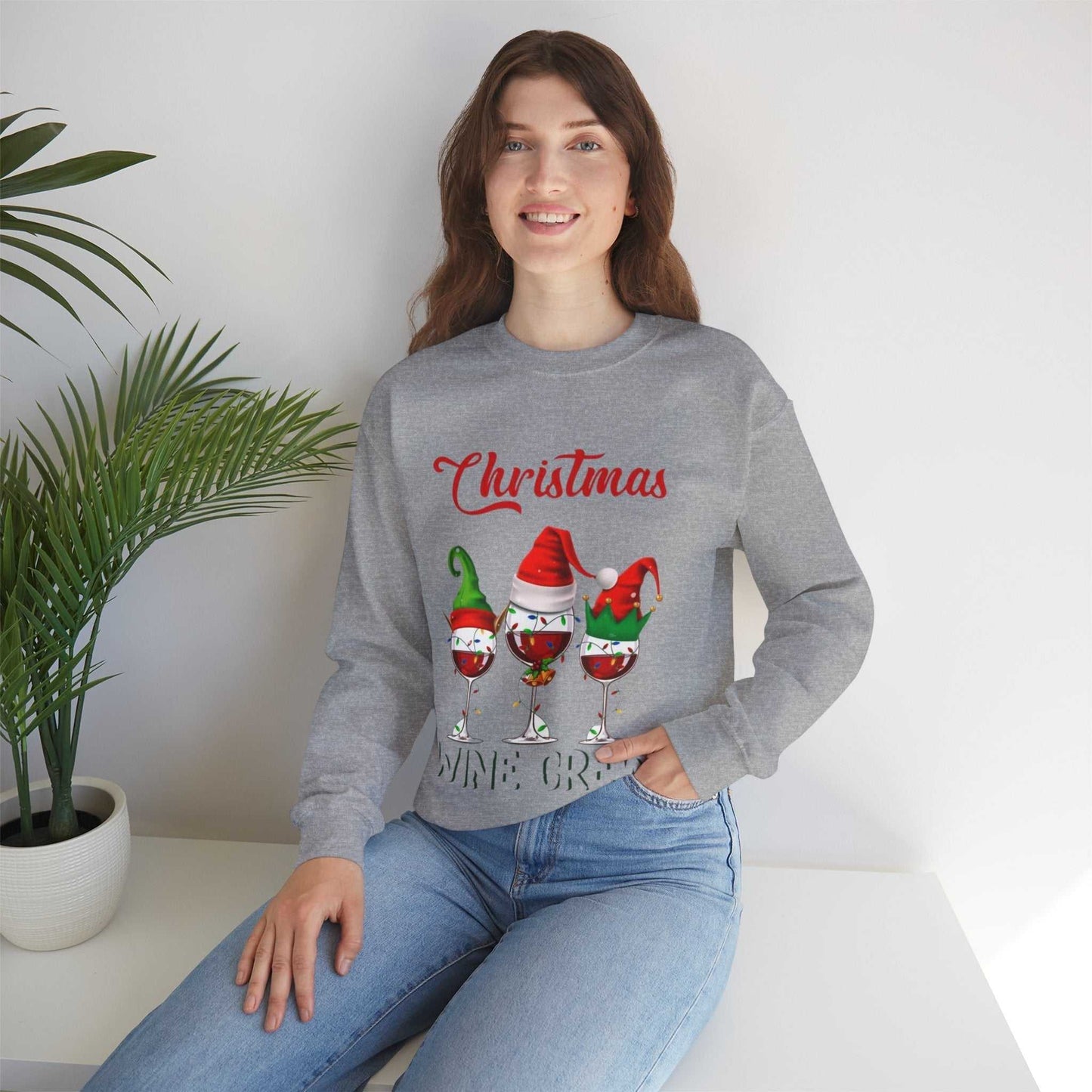 Christmas Wine Crew Sweatshirt, Gift for Wine Lover, Holiday Sweatshirt