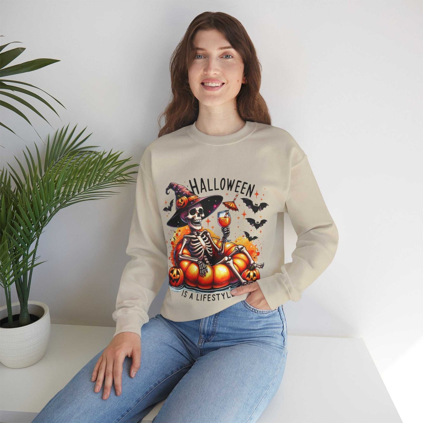 Halloween Skeleton Sweatshirt, Cozy Unisex Crewneck for Fall Celebrations, Perfect Gift