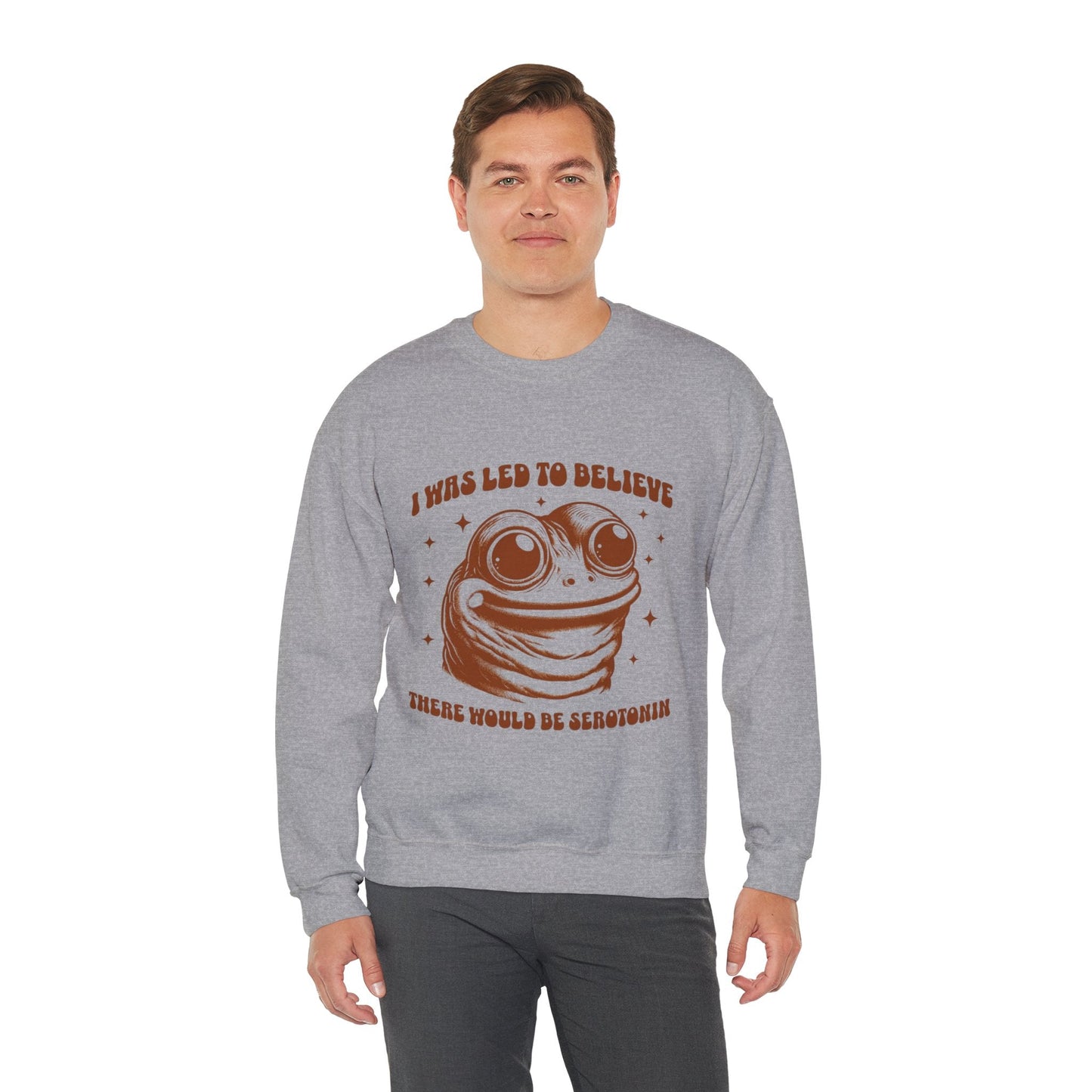 I Was Led to Believe Serotonin Sweatshirt – Funny Frog Unisex Crewneck