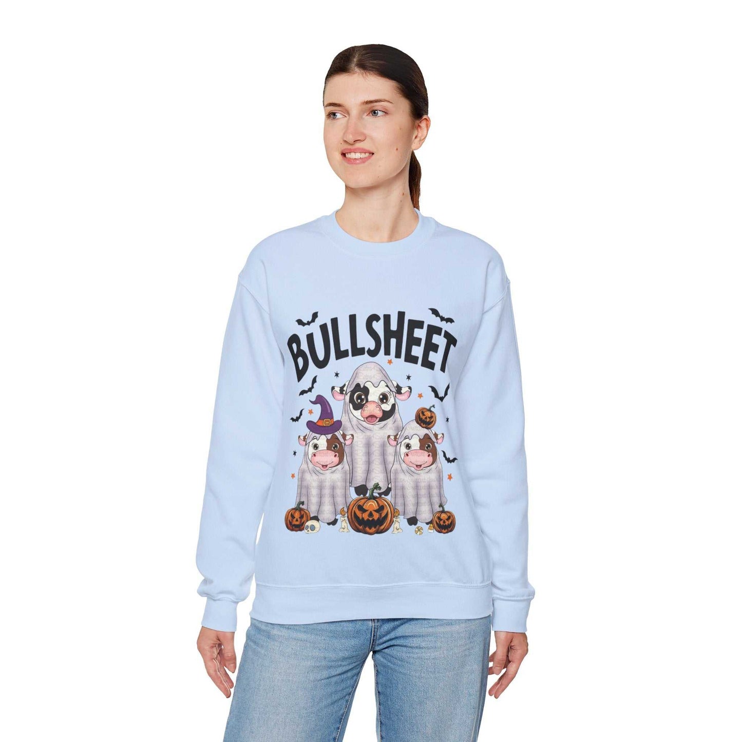 Funny Halloween Crewneck Sweatshirt | Bullsheet Cow Design, Gift for Halloween Lovers
