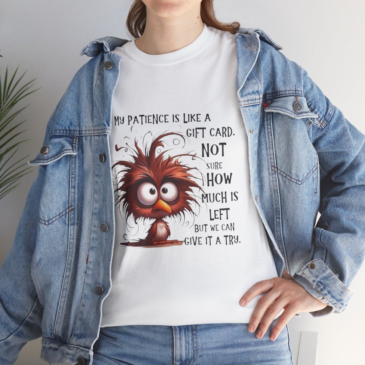 Funny Unisex Heavy Cotton Tee - 'My Patience is Like a Gift Card' Design