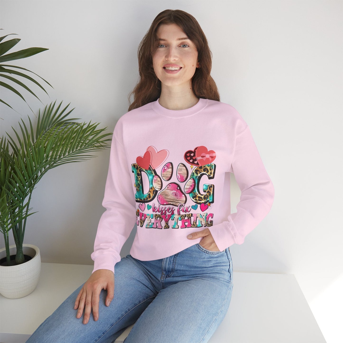 Dog Kisses Fix Everything Sweatshirt, Gift For Mom Dog Lovers