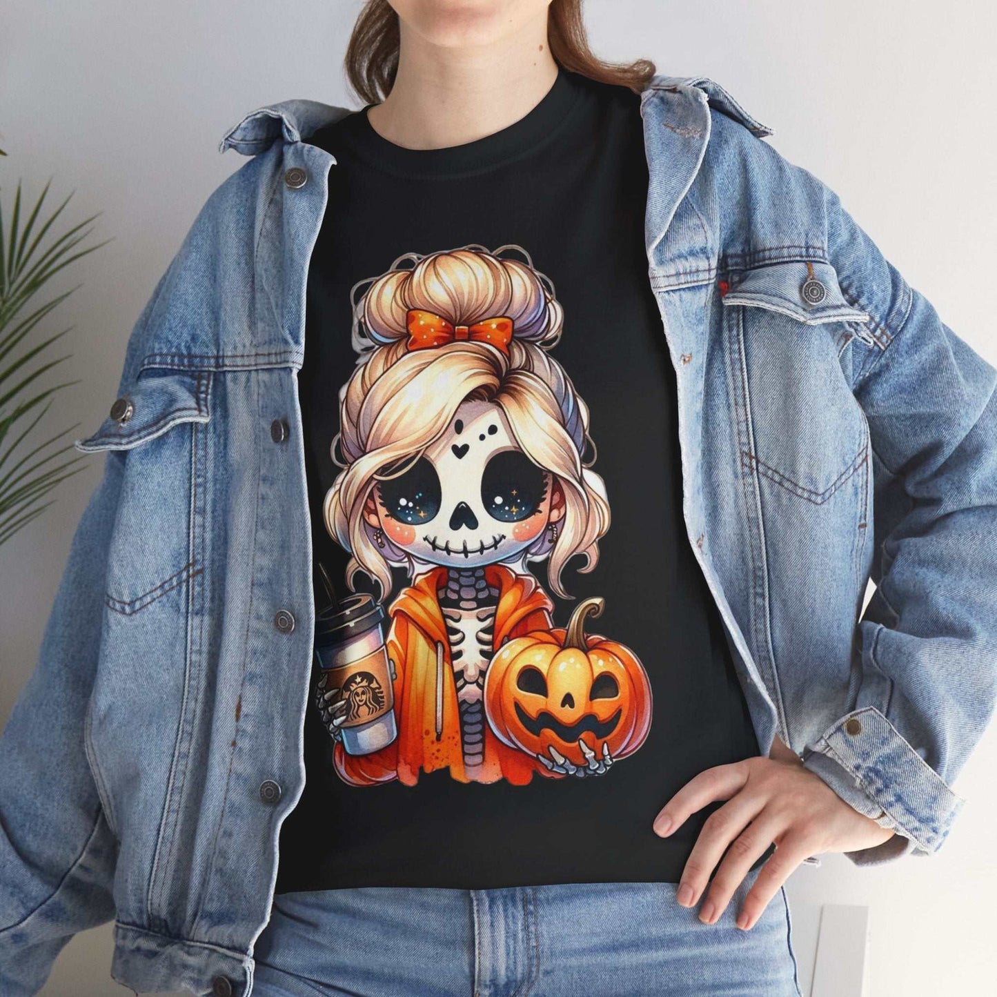 Halloween Skeleton Girlfriend Unisex Heavy Cotton Tee, Casual Halloween Shirt, Spooky Season Gift