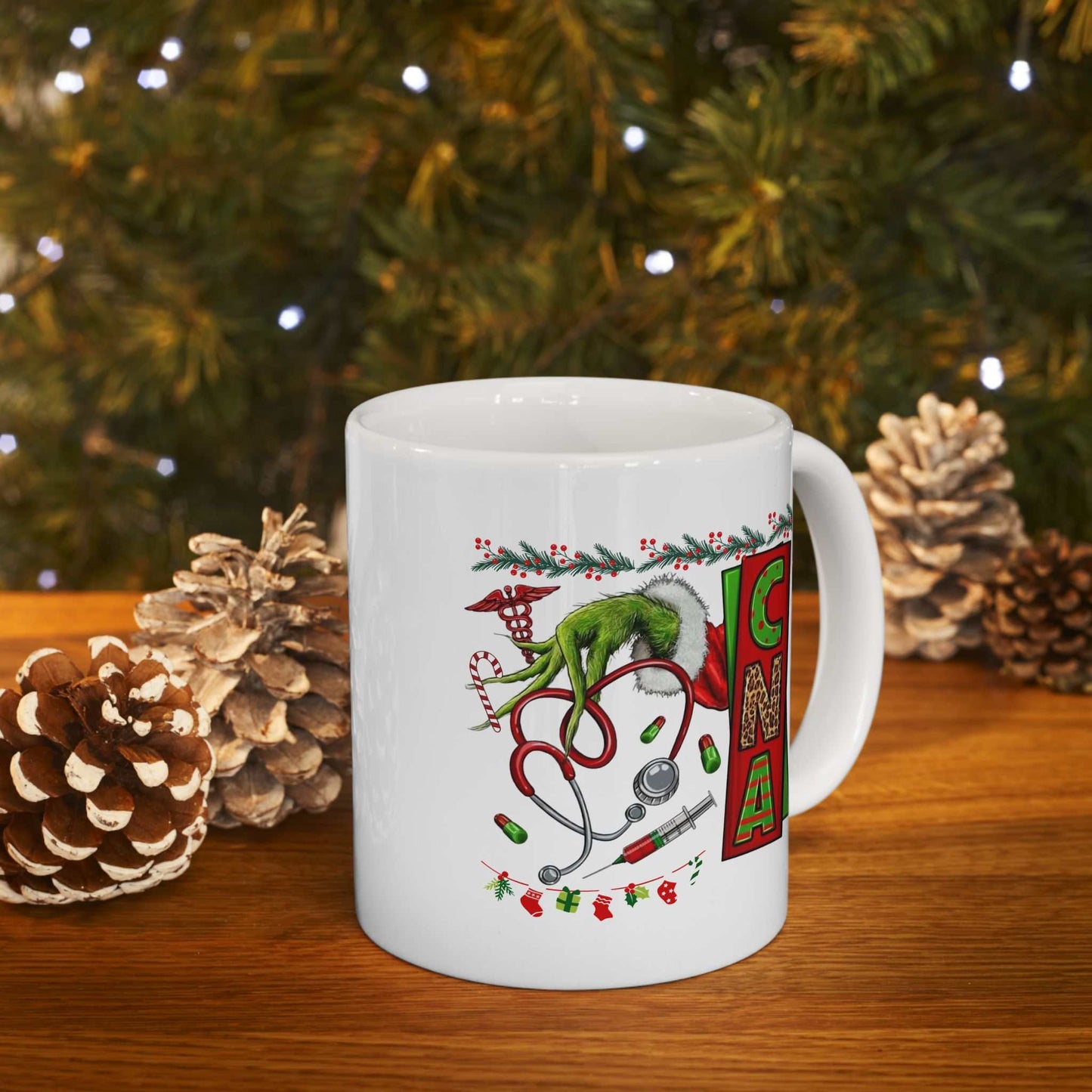 Nurse Stethoscope Christmas Mug, Grinch Stethoscope Gift