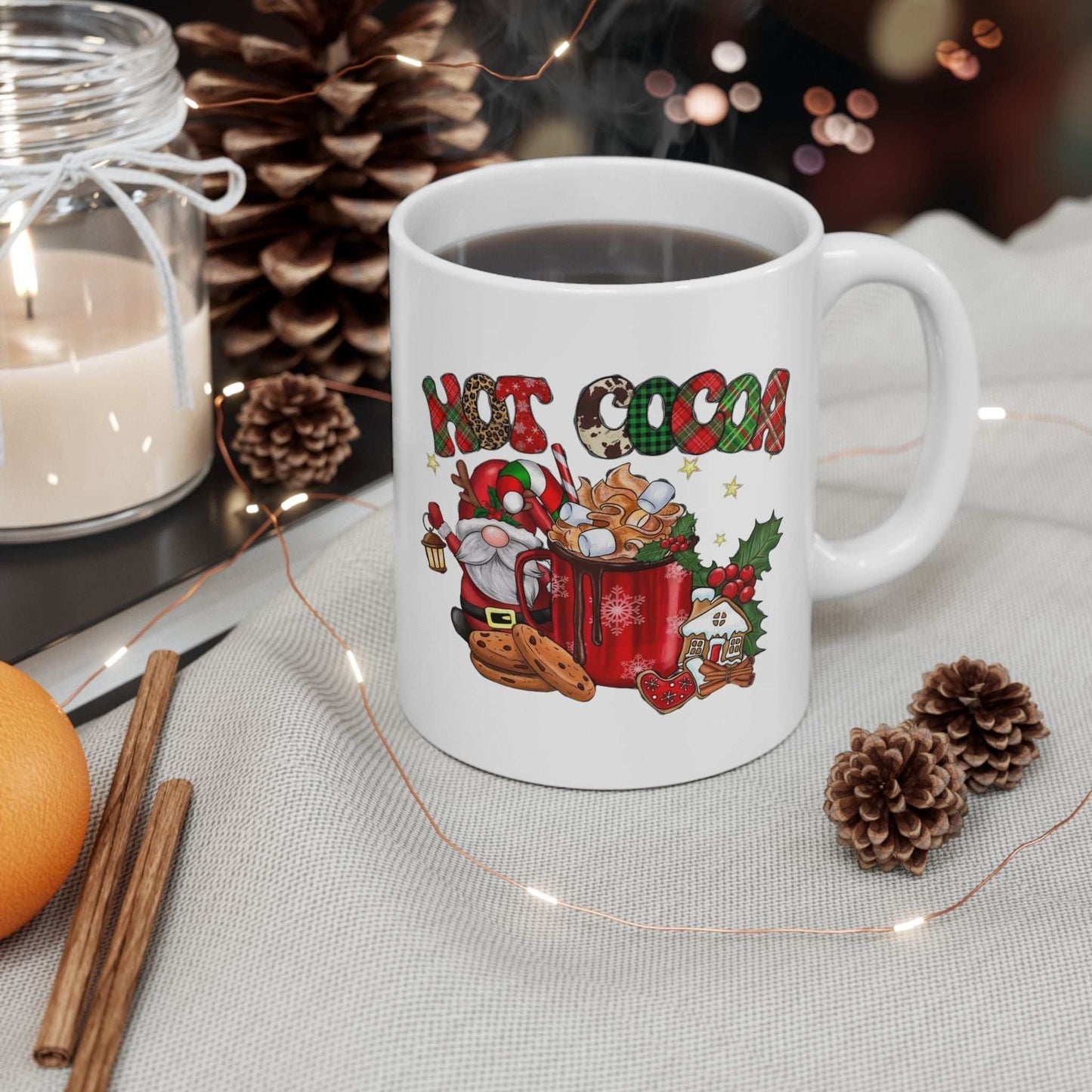 Hot Cocoa Christmas Movies Mug with Gnome Design, Ideal Christmas Gift.