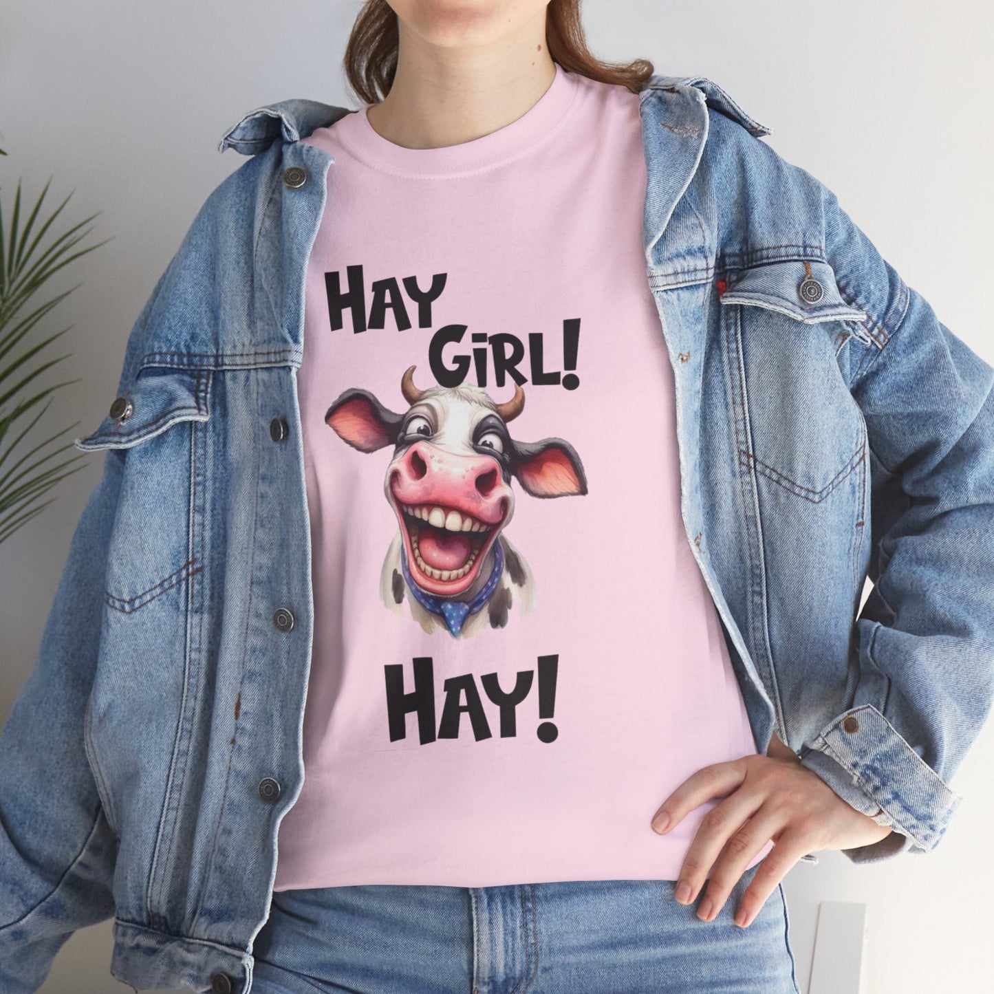 Funny Cow Graphic T-Shirt - 'Hay Girl! Hay!' Unisex Heavy Cotton Tee